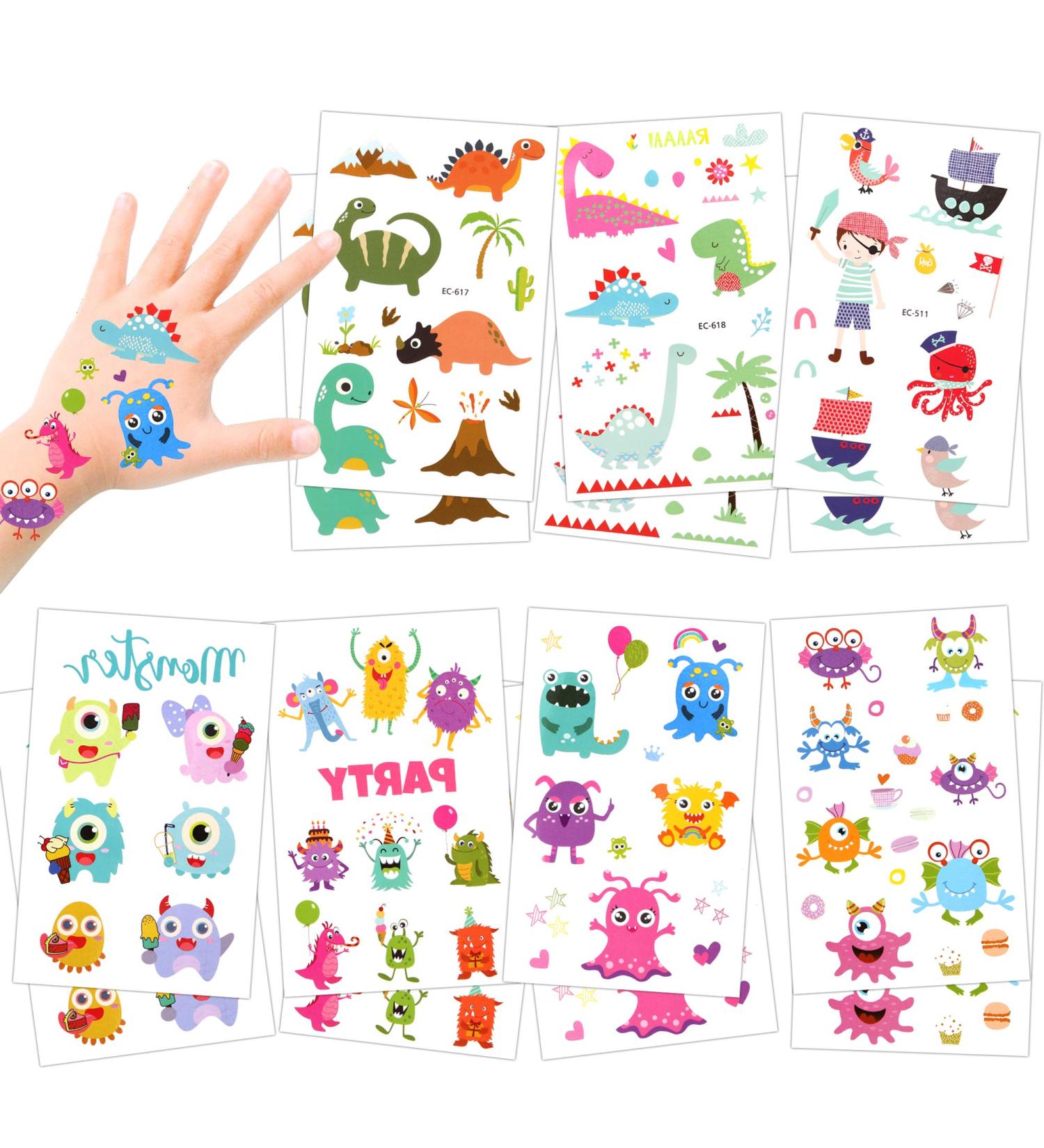 Monster, Pirate, Dinosaur Assorted Temporary Tattoos for Kids - 172pcs | Konsait - Perfect Party Favors for Boys and Girls - Buy Online on GoSupps.com