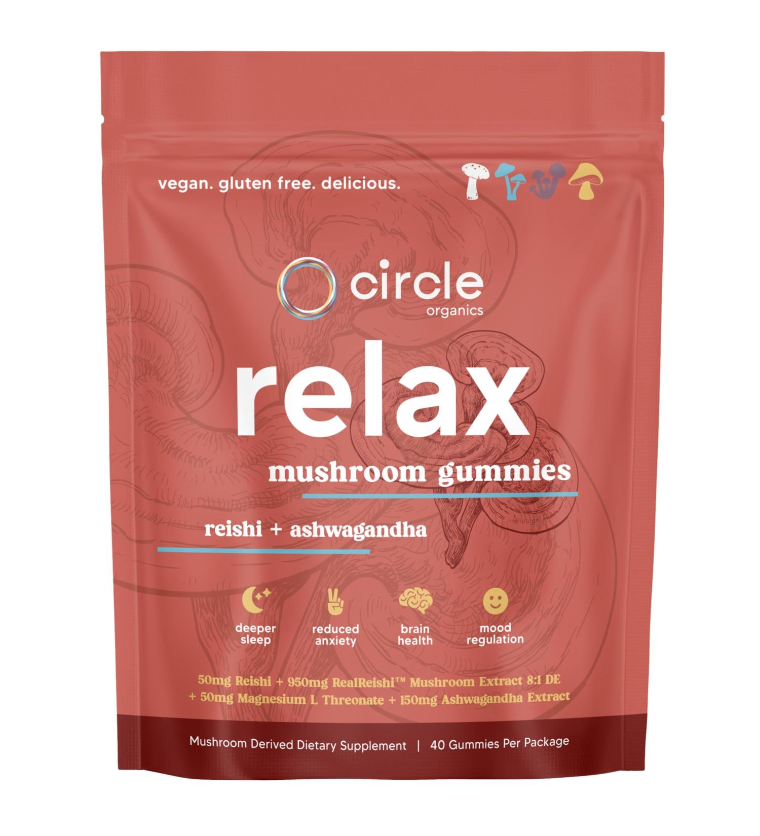 Circle Organics Relax Mushroom Gummies 40 ct Reishi + Ashwagandha + Magnesium L Threonate for Stress Relief - Buy Online on GoSupps.com