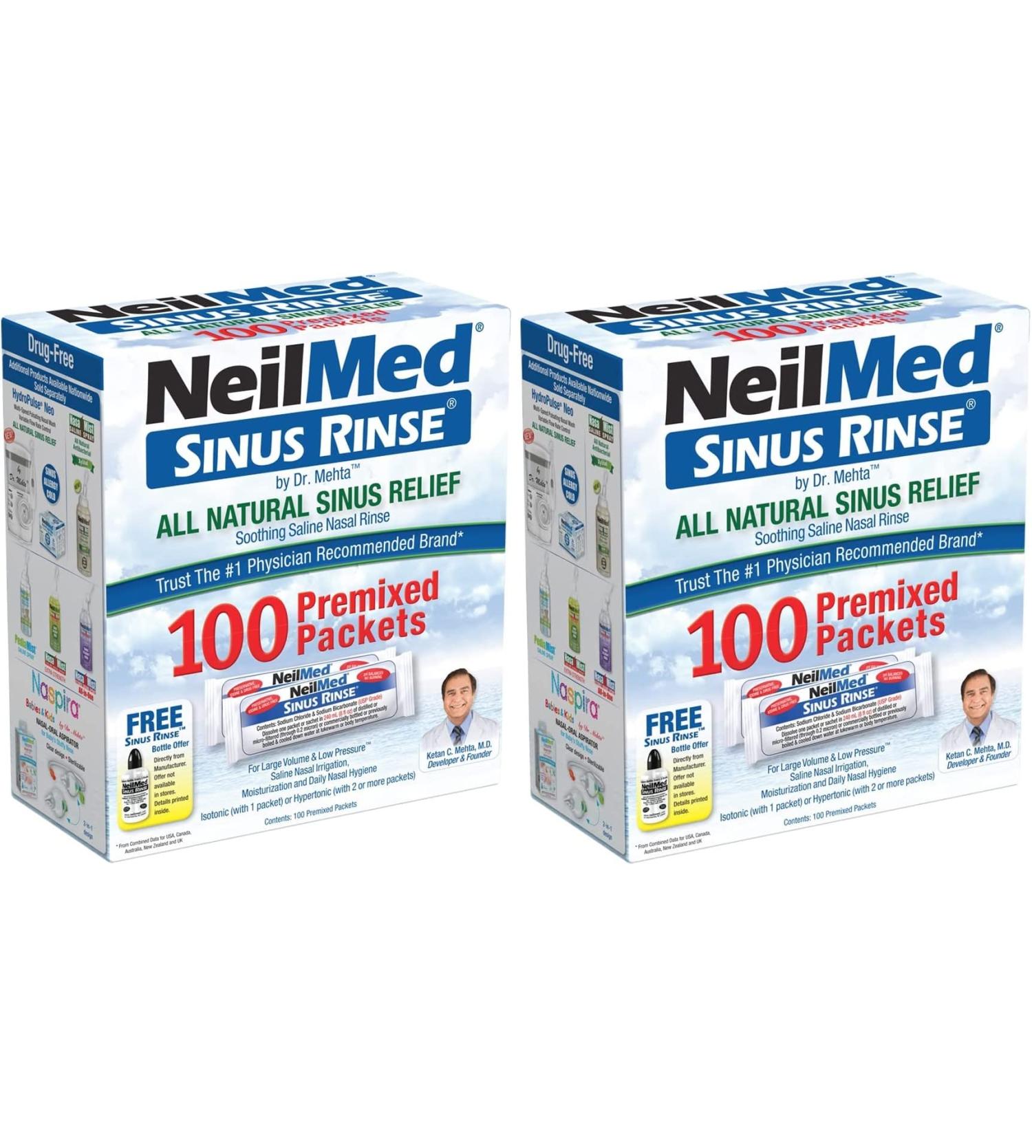 NeilMed Sinus Rinse All Natural Relief Premixed Refill Packets 100 Each (Pack of 2) - Buy Online on GoSupps.com