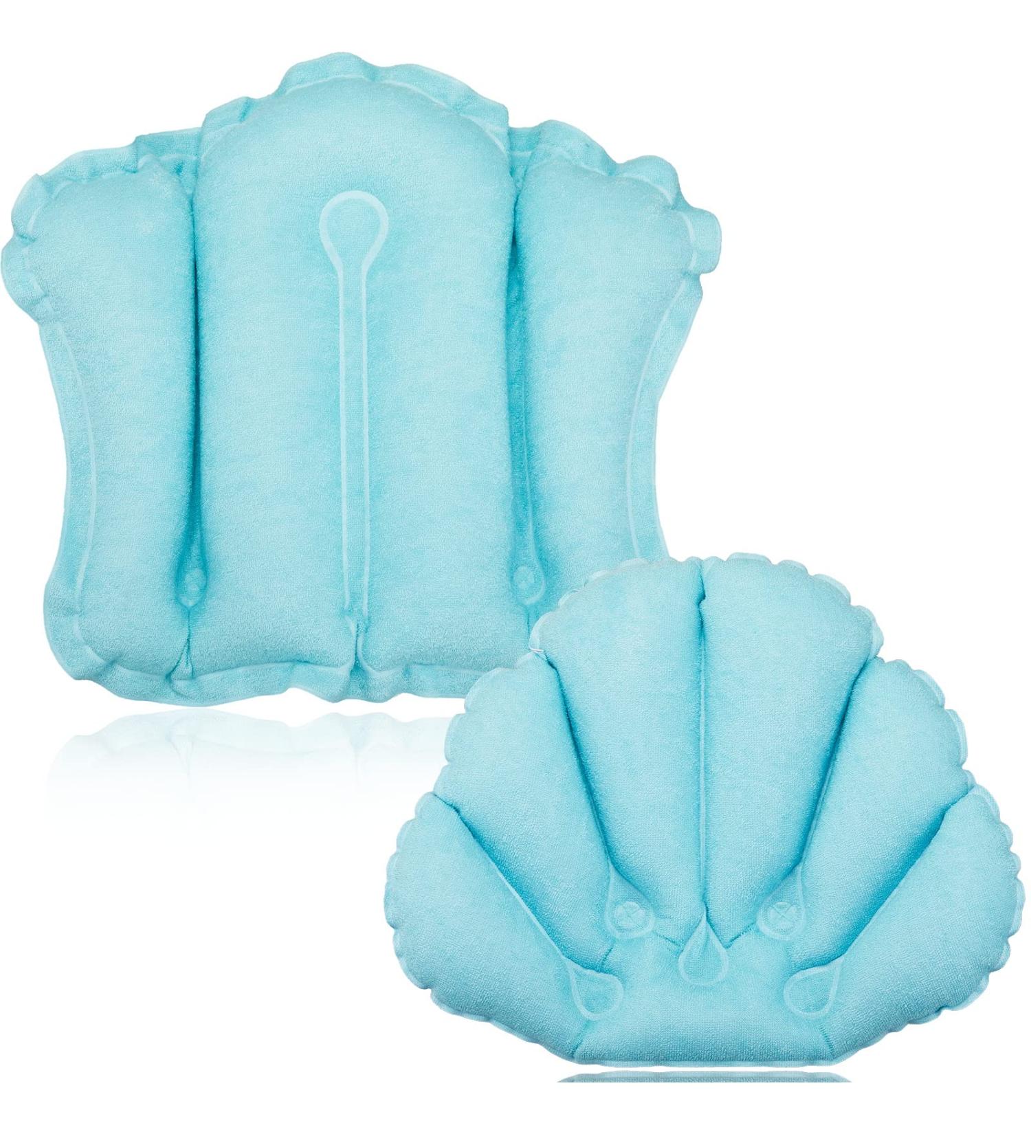 Inflatable Terry Cloth Bath Pillow Set - Neck Support & Spa Comfort in Large and Small Sizes - Blue - Buy Online on GoSupps.com
