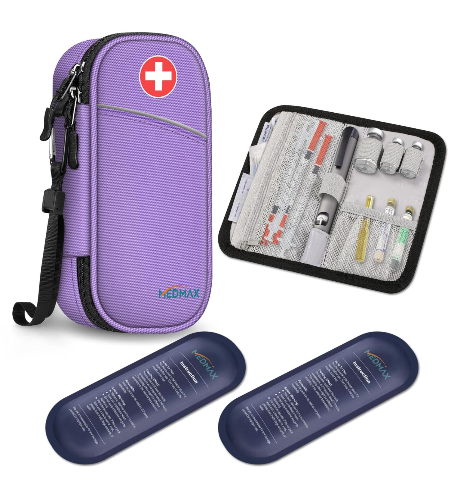 Medmax Insulin Cooling Bag - Portable Water-Repellent Diabetic Organizer with 2 Cooling Packs (Purple) - Buy Online on GoSupps.com