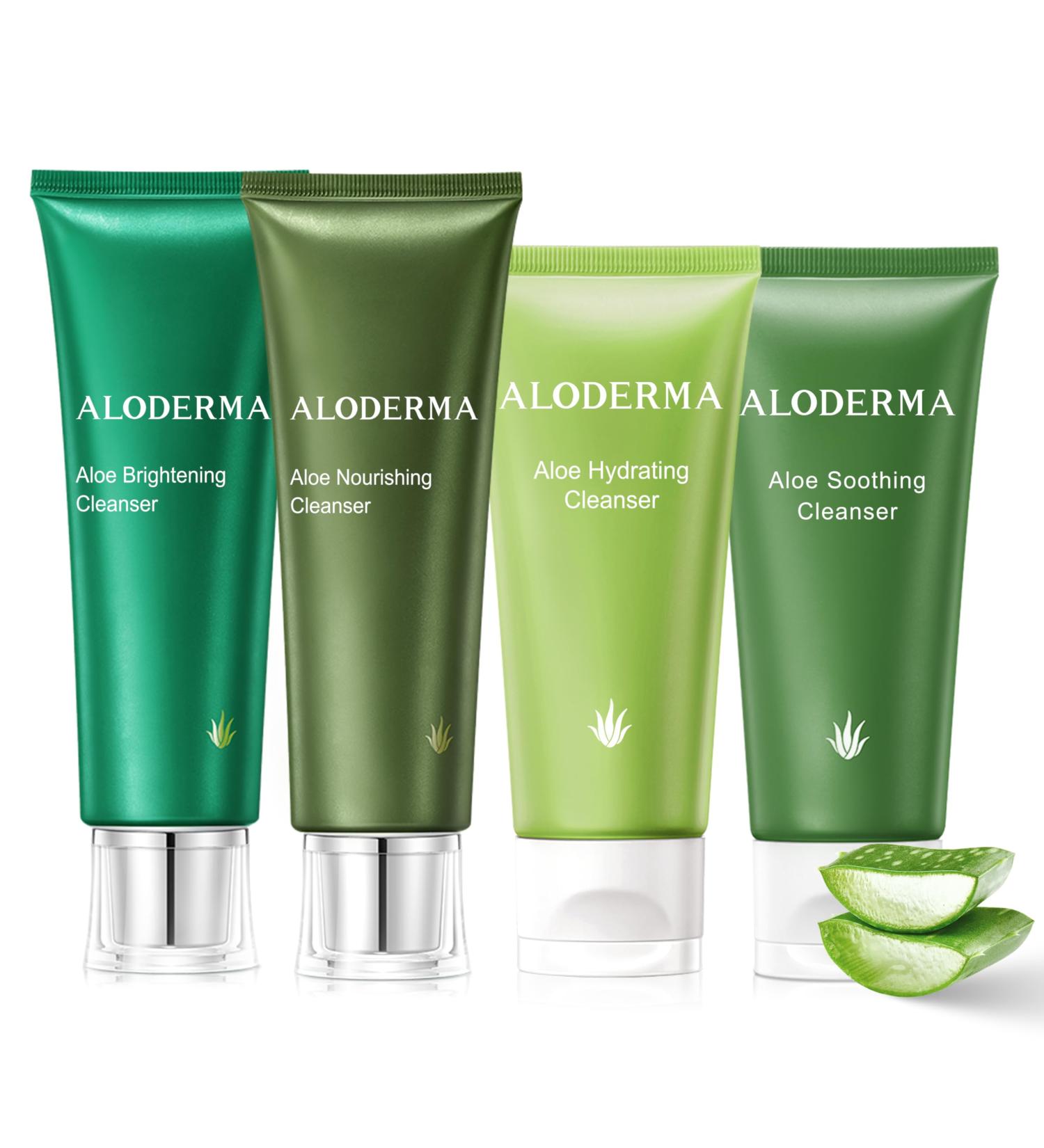 Aloderma Aloe Cleanser Set 4 Pieces - Hydrating Nourishing Soothing Brightening Cleansers - Buy Online on GoSupps.com