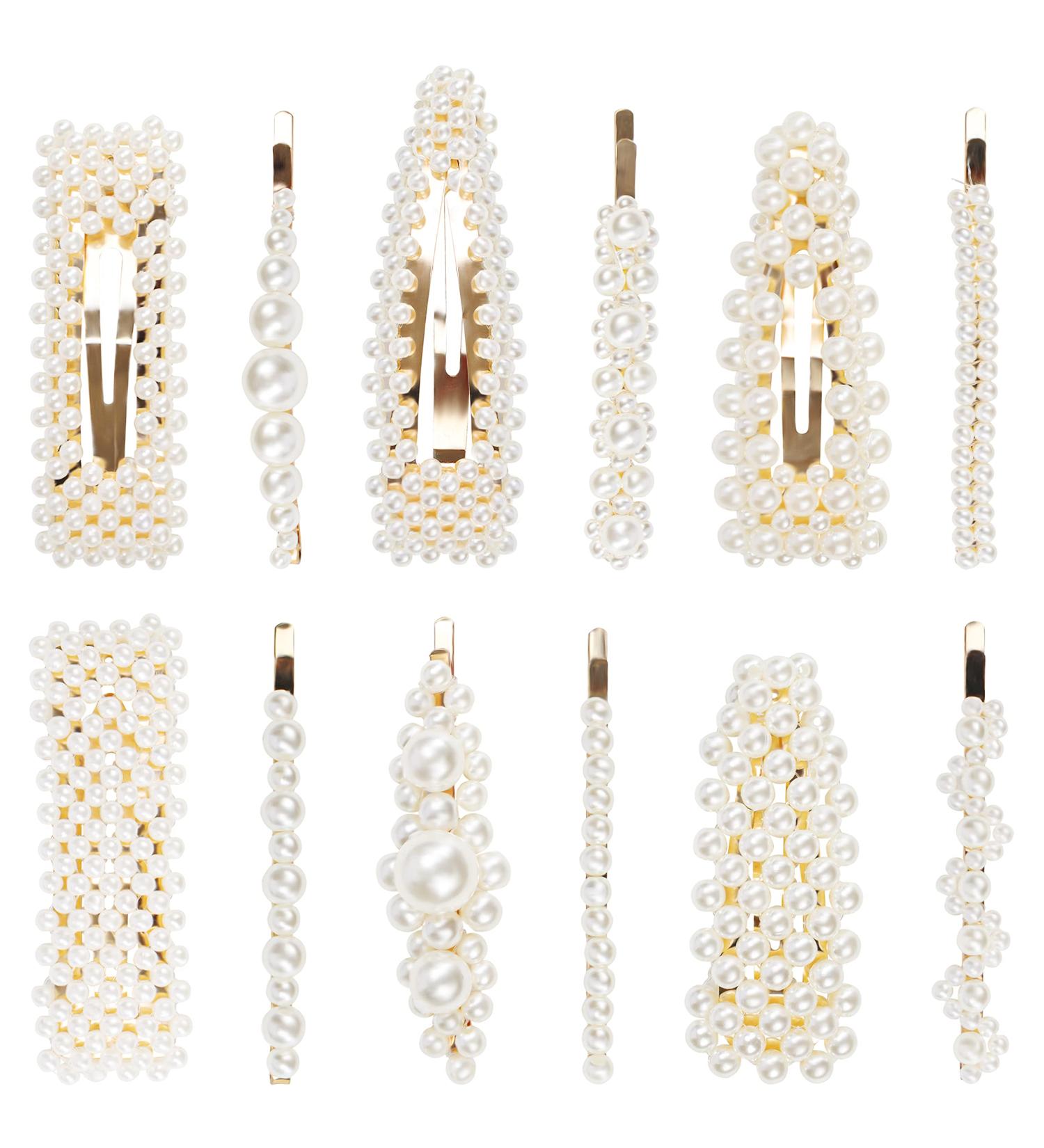 Belle Vous Pearls Hair Clips Set for Women | 12 Elegant Hair Accessories | Stylish Crystal Bead Clips for Weddings & Parties - Buy Online on GoSupps.com