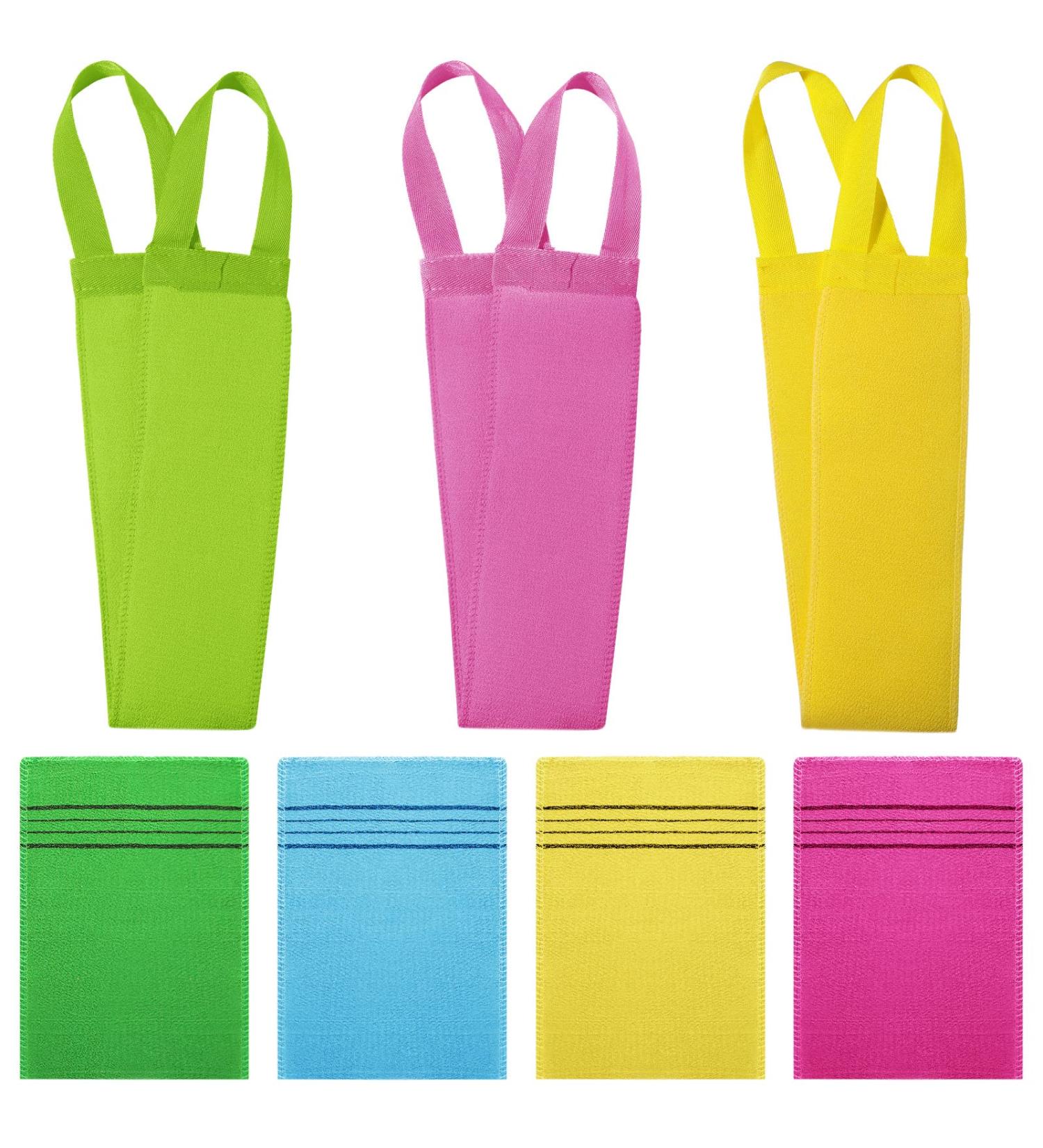 7 Pcs Korean Exfoliating Washcloth and Mitts Set - Long Back Wash Towel for Shower and Massage - Multicolor Scrub Mitts for Removing Dry Skin - Buy Online on GoSupps.com