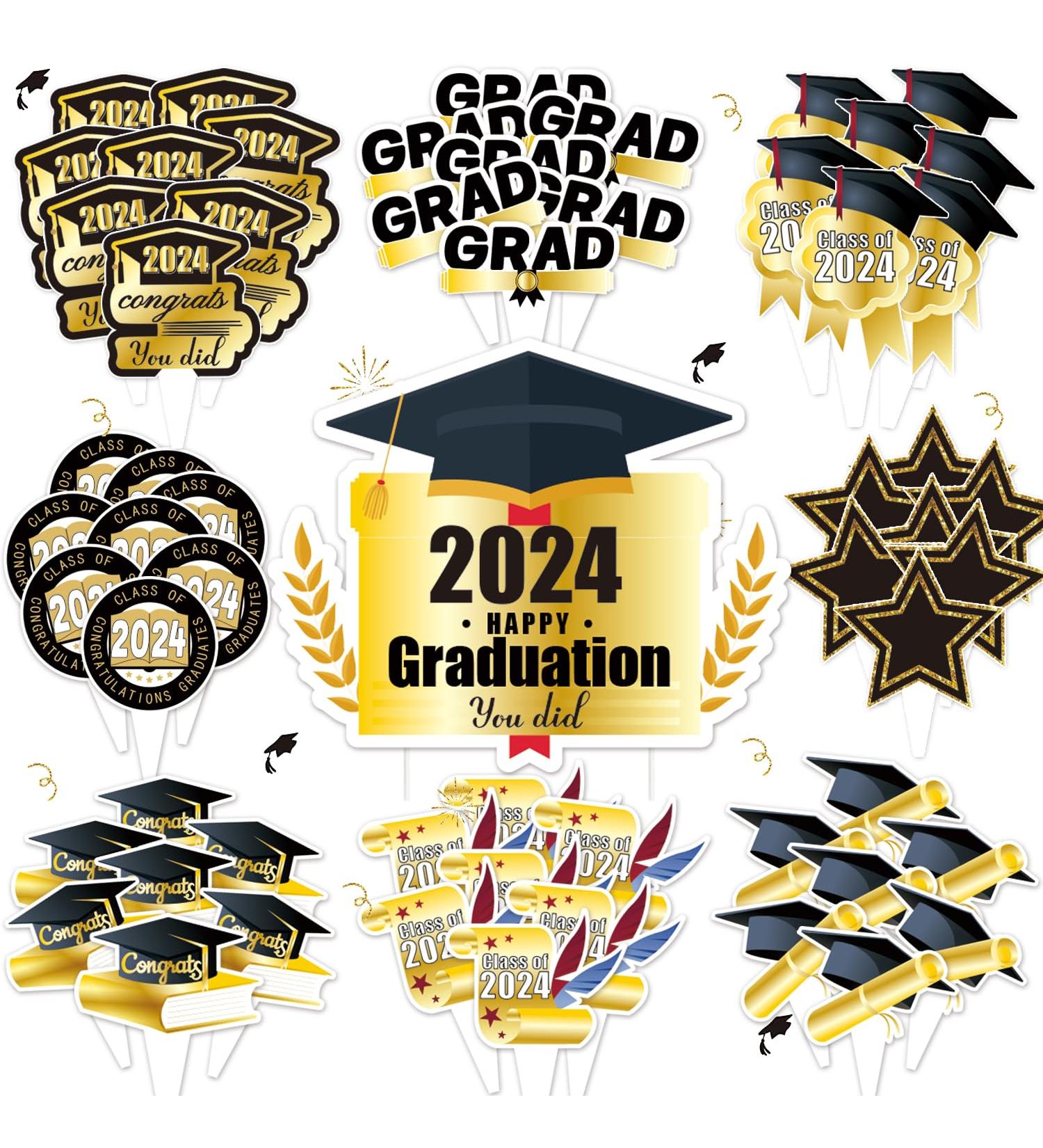 72pcs Graduation Cupcake Toppers 2024 Cake Topper Decorations Black and Gold Class of 2024 Congrats Grad Theme Party Supplies Graduate Party Cake Picks - Buy Online on GoSupps.com