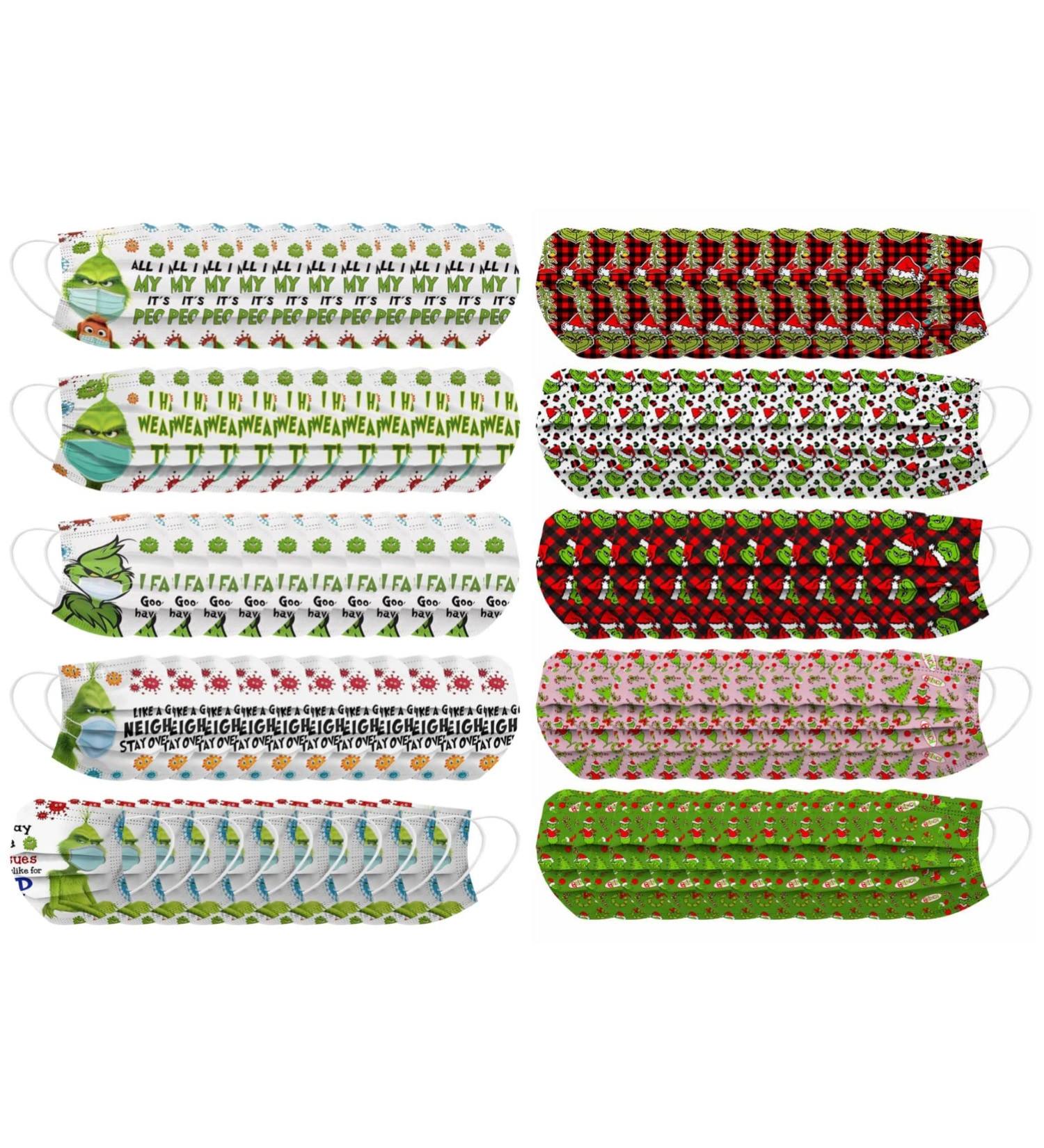 100Pcs Kids Grinch Disposable Face_Mask - Christmas Childrens Face_Mask Assorted Colors Design Boys Girls 3-Ply Face_Covering (Grinch F) - Buy Online on GoSupps.com