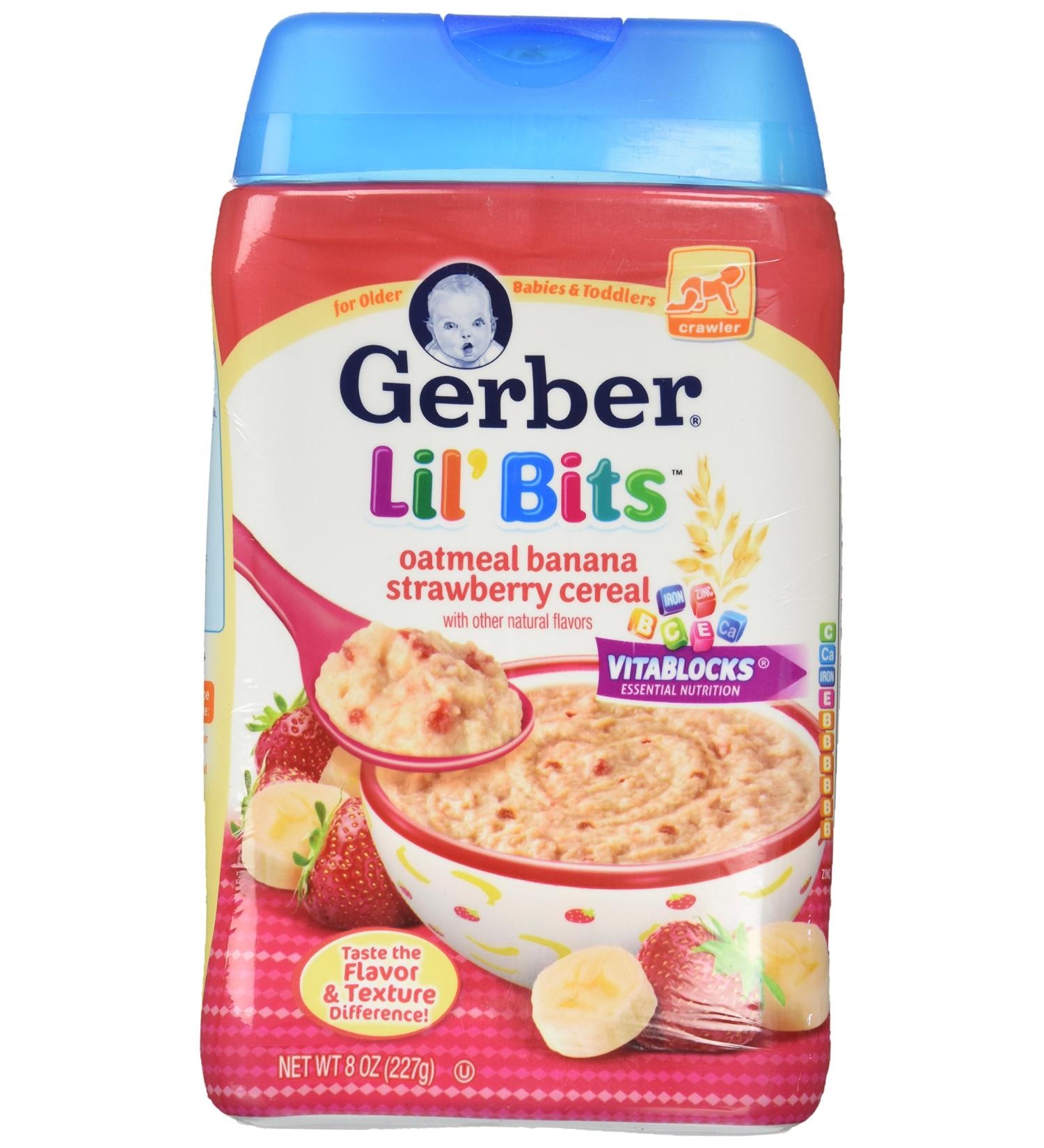 Gerber Lil' Bits Oatmeal Cereal 8+ Months â€“ Banana Strawberry 8 oz (227 g) â€“ Healthy Baby Food - Buy Online on GoSupps.com