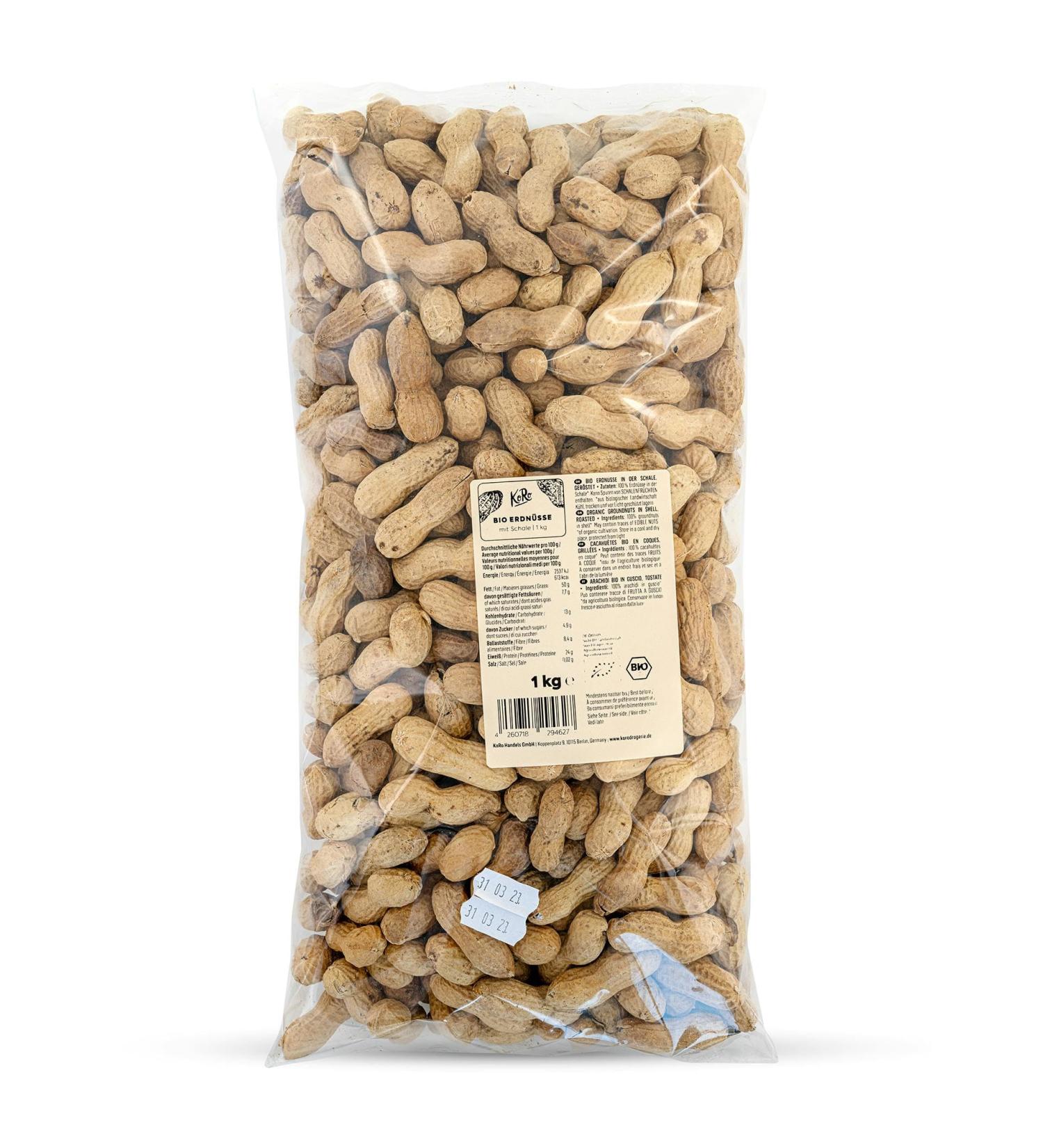 KoRo - Organic unshelled peanuts 1 kg - Roasted - Pure taste - Organic quality - Buy Online on GoSupps.com