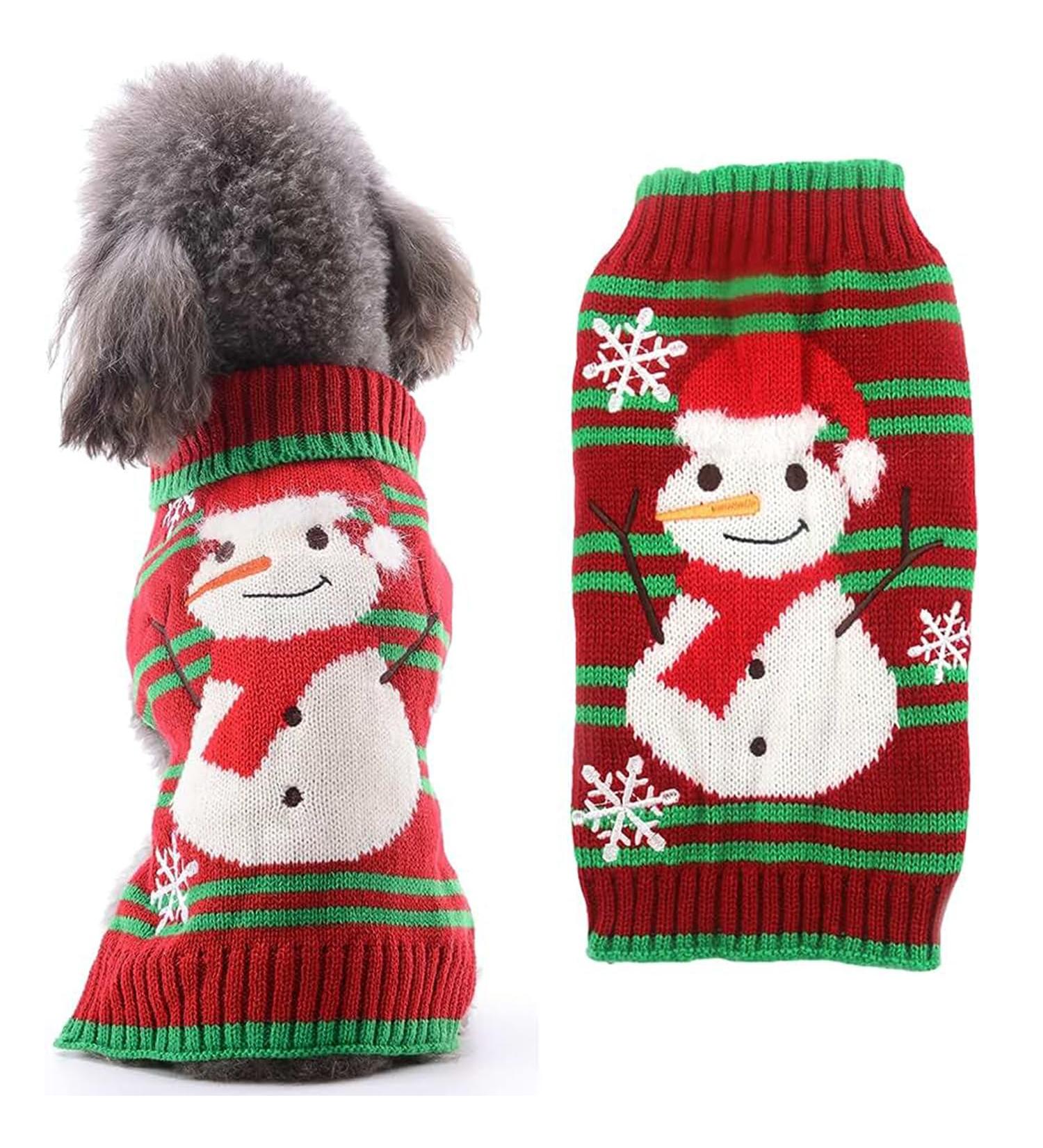 Warm Christmas Dog Turtleneck Sweater - Festive Knitwear with Snowman Design | Winter Pet Coat for Dogs (Size L) - Buy Online on GoSupps.com