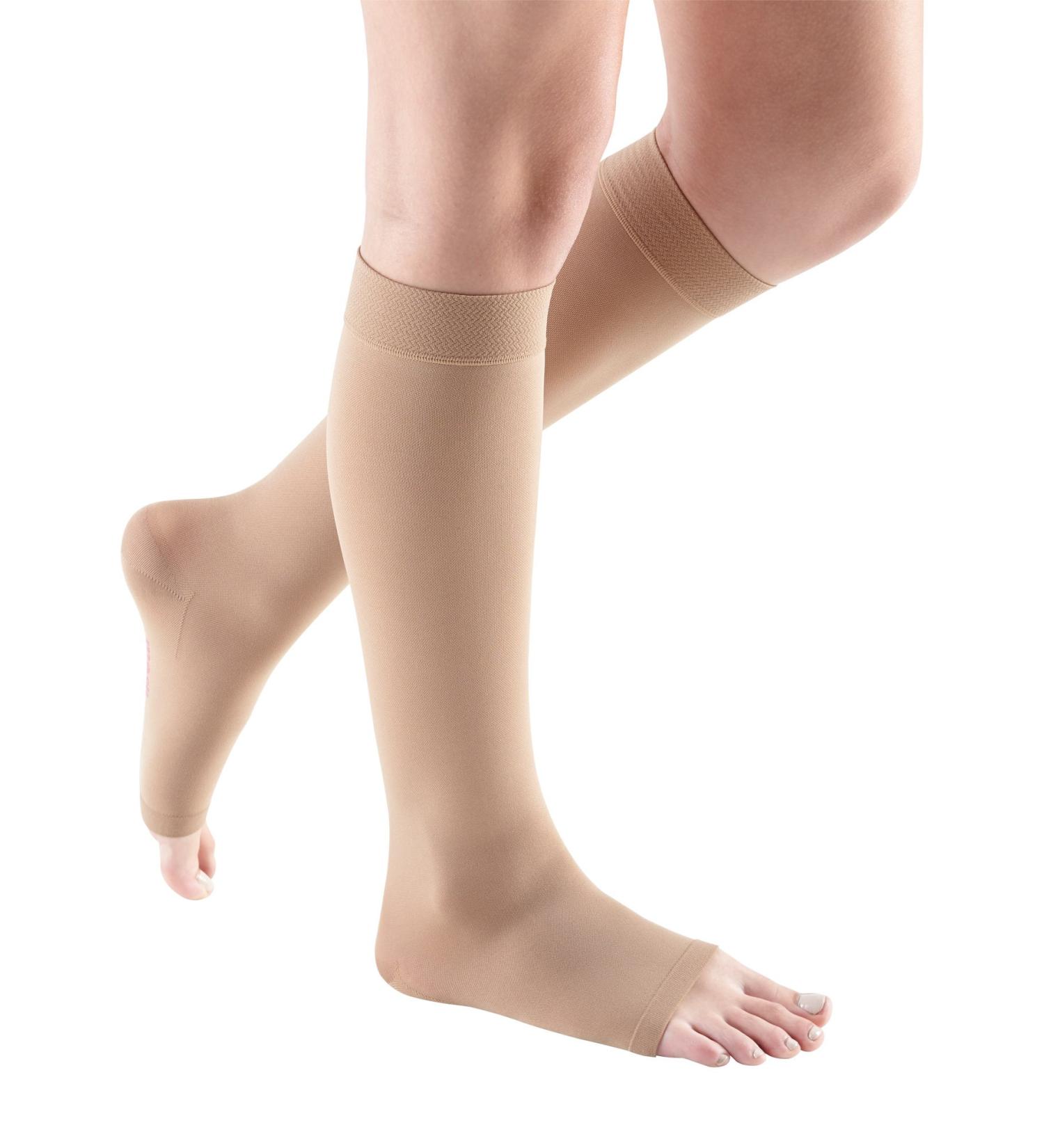 mediven Comfort for Women 20-30 mmHg Open Toe Leg Circulation Calf High Compression Stockings for Women Semi-Transparent Leg Support Compression Hosiery V-Petite natural