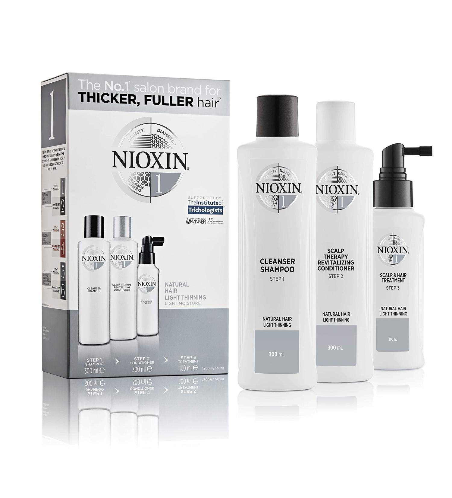 Nioxin 3-Part System 1 Loyalty Kit - Natural Hair Treatment for Light Thinning - Scalp Therapy & Hair Thickening - 3 Piece Set - Buy Online on GoSupps.com