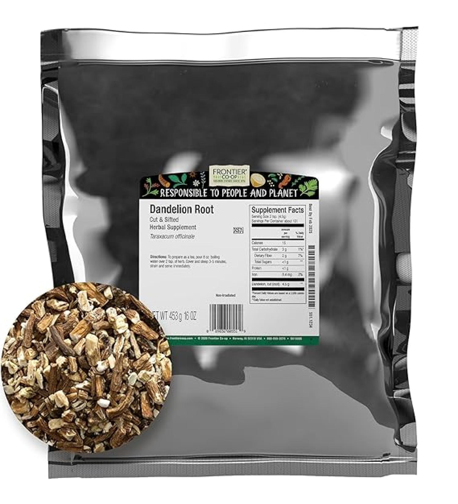Frontier Co-op Dandelion Root 1lb - Cut & Sifted  Dried for Loose Tea  Coffee Alternative - Caffeine-Free  Powder for Supplements - Buy Online on GoSupps.com