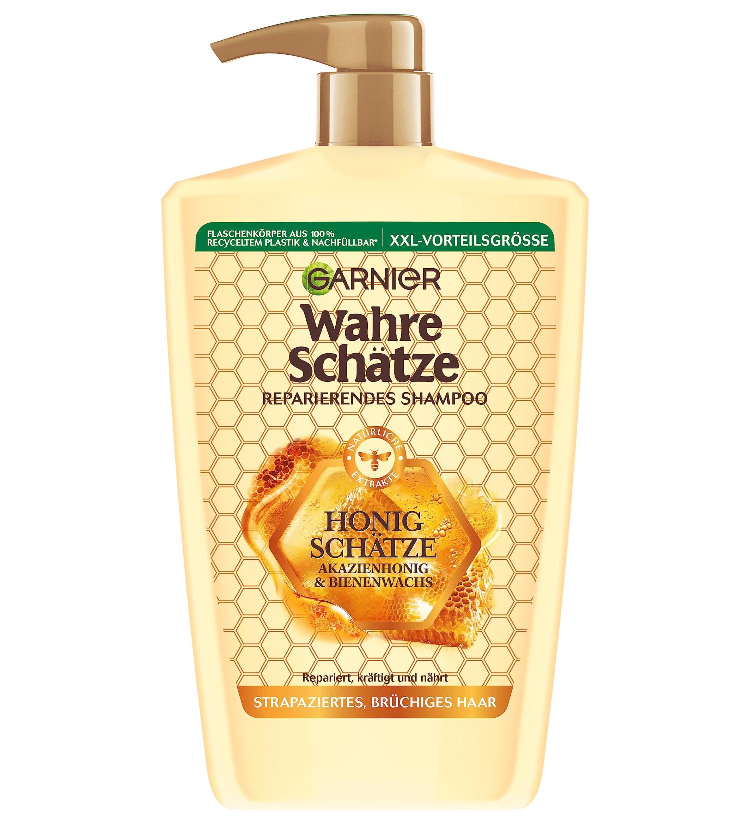 Garnier Real Treasures Restorative Shampoo Honey Treasures XXL size 1L strengthens and nourishes damaged and brittle hair 1000 ml - Buy Online on GoSupps.com