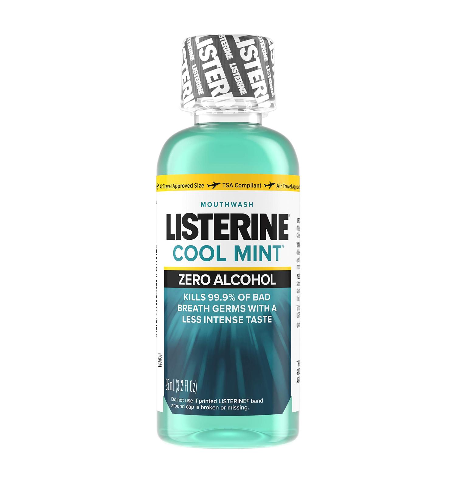 Listerine Zero Alcohol Mouthwash 3.2 fl. oz - Cool Mint Flavor, Less Intense Alcohol-Free Oral Care for Bad Breath - Buy Online on GoSupps.com