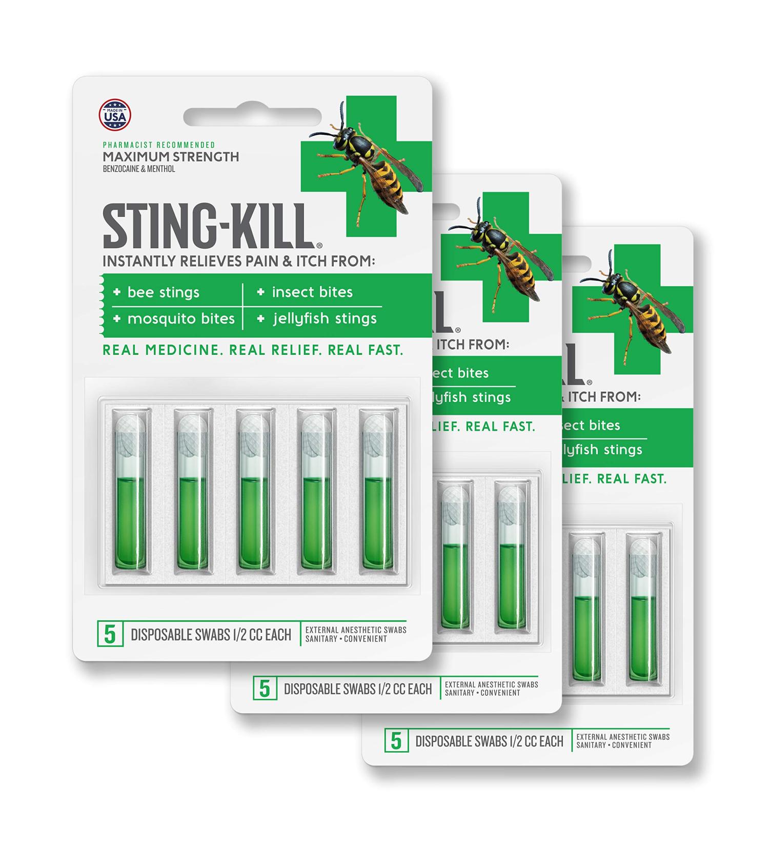Sting-Kill Anesthetic Swabs: Instant Pain + Itch Relief for Bee Stings and Bug Bites - 15 Swabs - Buy Online on GoSupps.com