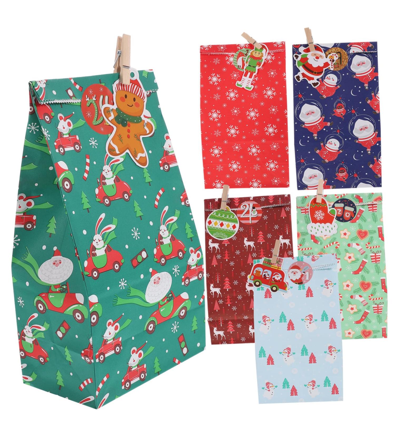 OKUMEYR 1 Set Bag Xmas Treat Bags Advent Christmas Calendar for Filling Christmas Candy Bag Paper As Shown 23X12X1CM - Buy Online on GoSupps.com