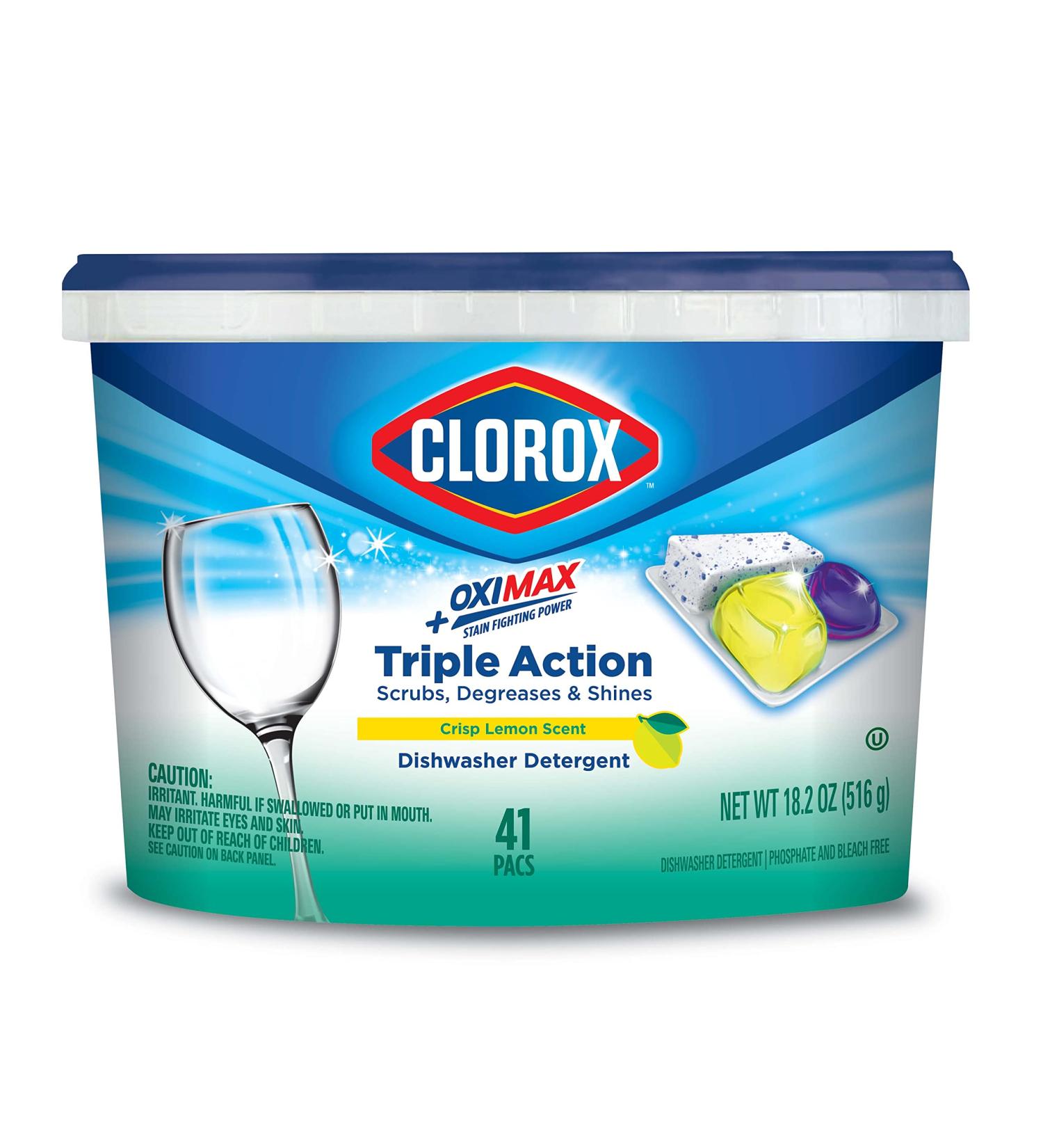 Clorox Triple Action +OxiMax Dishwasher Detergent Pacs - 41 Count Lemon Scent - Pack of 1 - Buy Online on GoSupps.com