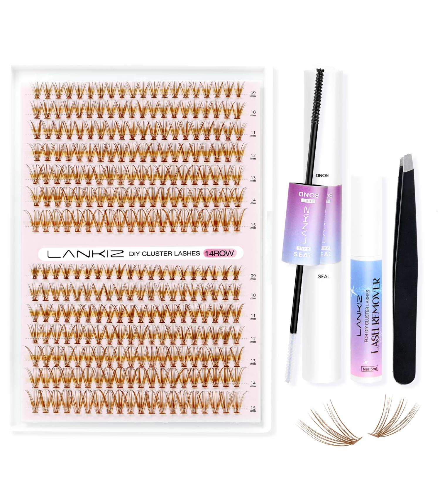 280pcs Lankiz Brown Eyelash Extensions Set - 20D C Curl Mix 9-15mm Individual Lashes with Adhesives Glue Remover & Applicator | Perfect for Beginners - Buy Online on GoSupps.com