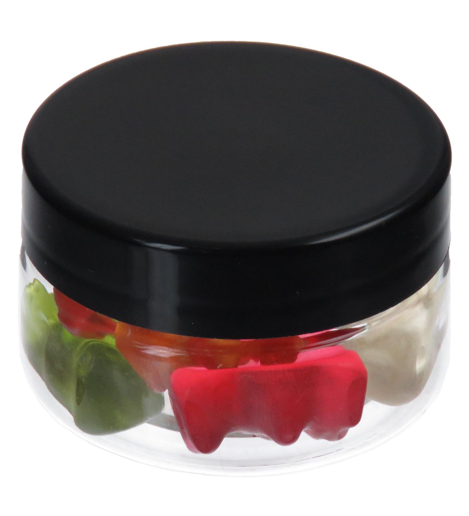 DECCARO Pack of 40 clear PET jars of 25 ml with black plastic lids