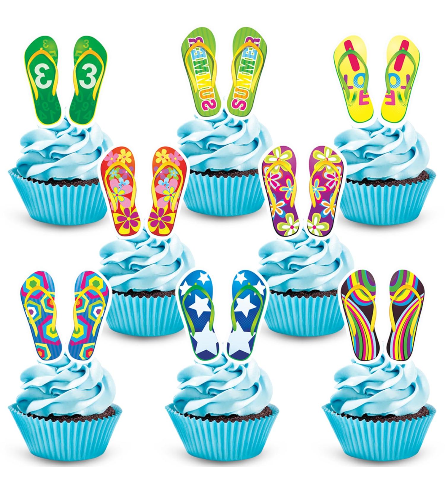 48pcs Beach Slippers 8 Shape Cupcake Toppers - Summer Hawaii Cupcake Toppers - Buy Online on GoSupps.com
