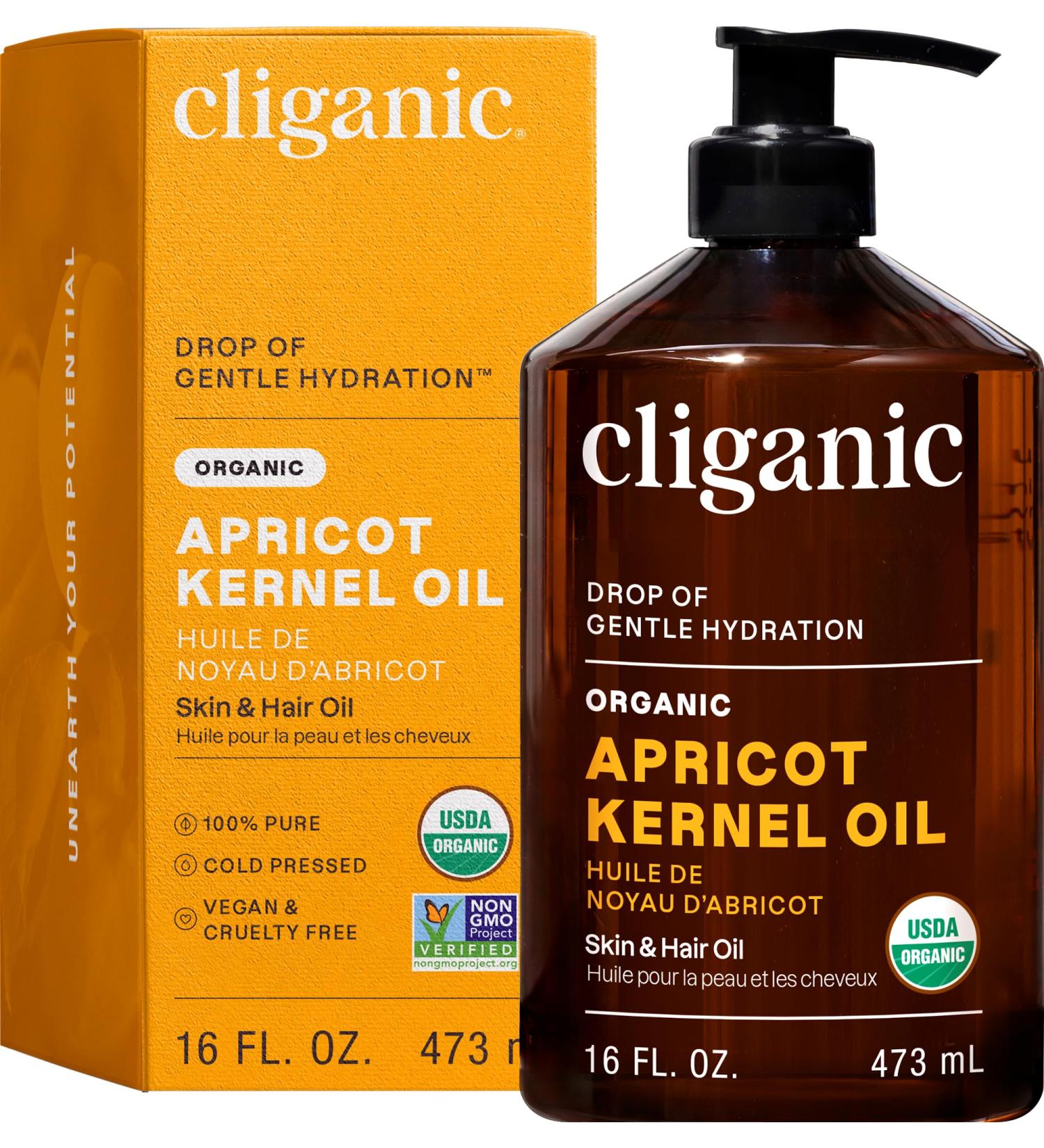 Cliganic Organic Apricot Oil 100% Pure (16oz) - For Skin Hair & Face | Natural Cold Pressed Unrefined 16 Fl Oz (Pack of 1) - Buy Online on GoSupps.com