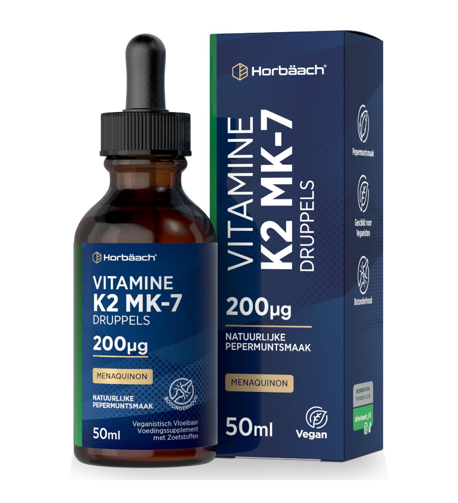 Vitamin K2 MK7 Drops 200 g per Daily Dose 50 ml Vegan Liquid Natural Peppermint Flavor from Horbaach - Buy Online on GoSupps.com