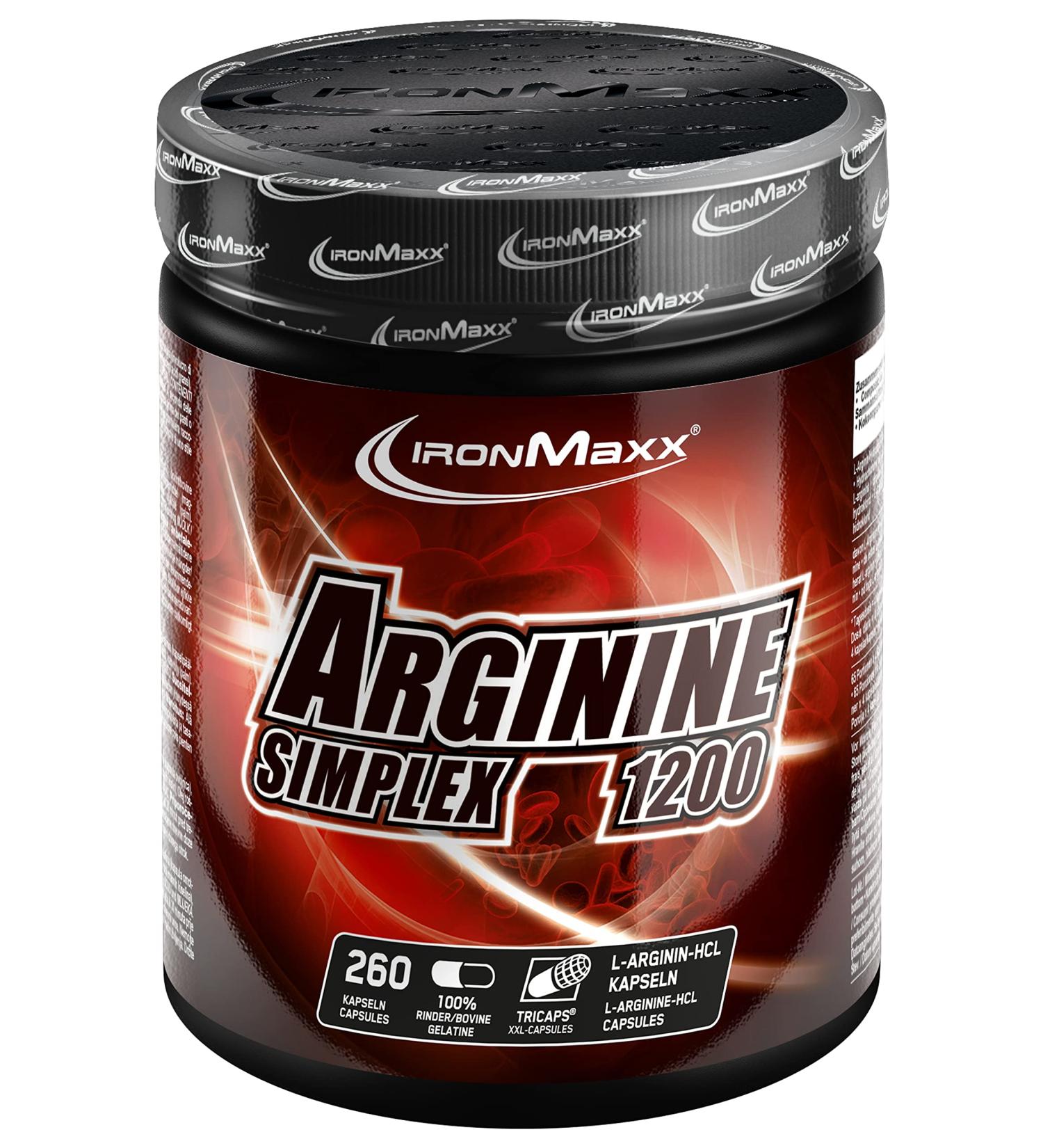 IronMaxx Arginine Simplex 1200 - L-Arginine Amino Acid - 260 XXL capsules (tricapsules) - Buy Online on GoSupps.com
