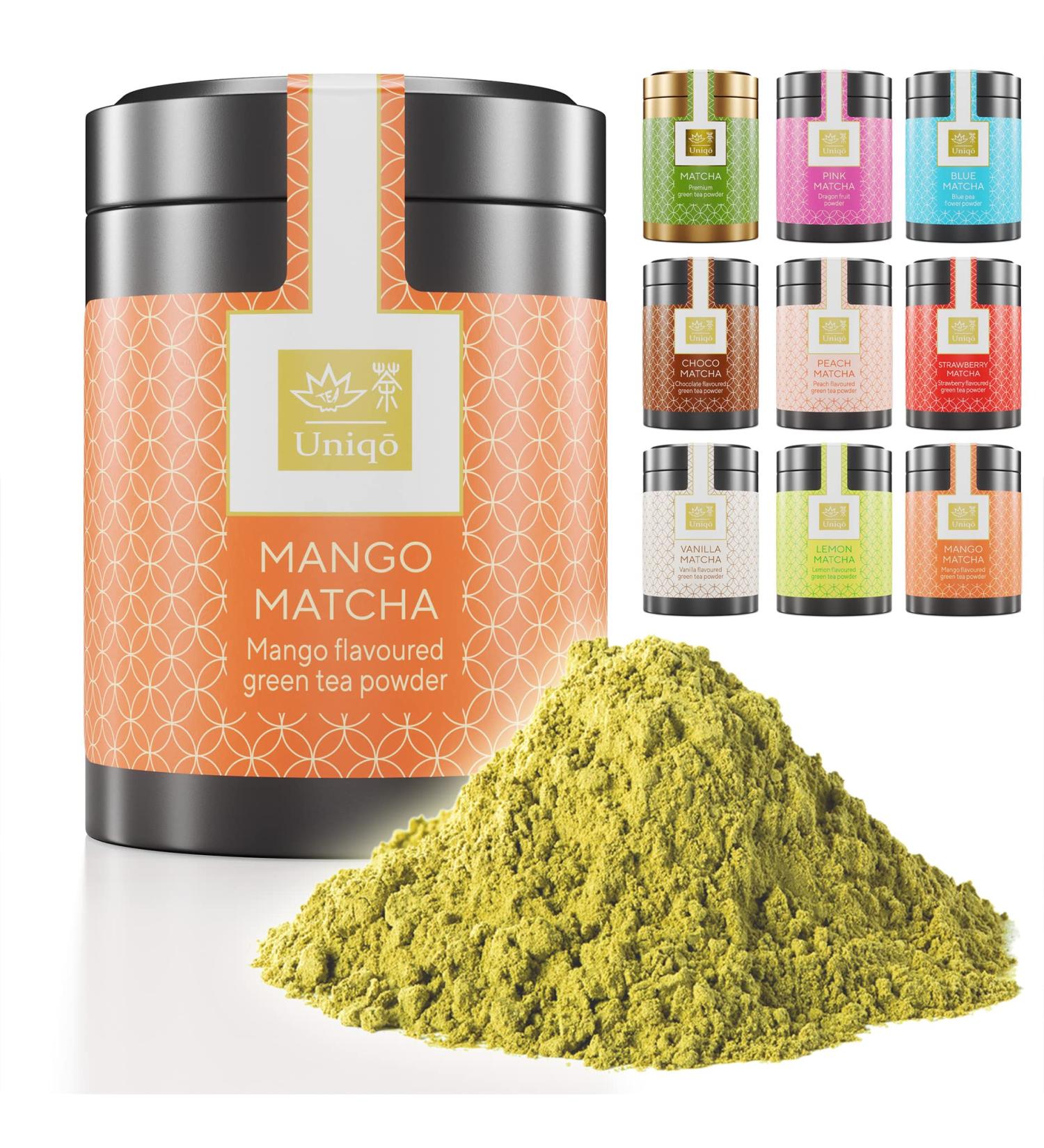 Uniqo Matcha Powder with Mango - All-Natural Japanese Matcha for Lattes Ice Cream & Bubble Tea - No Artificial Dyes - Buy Online on GoSupps.com