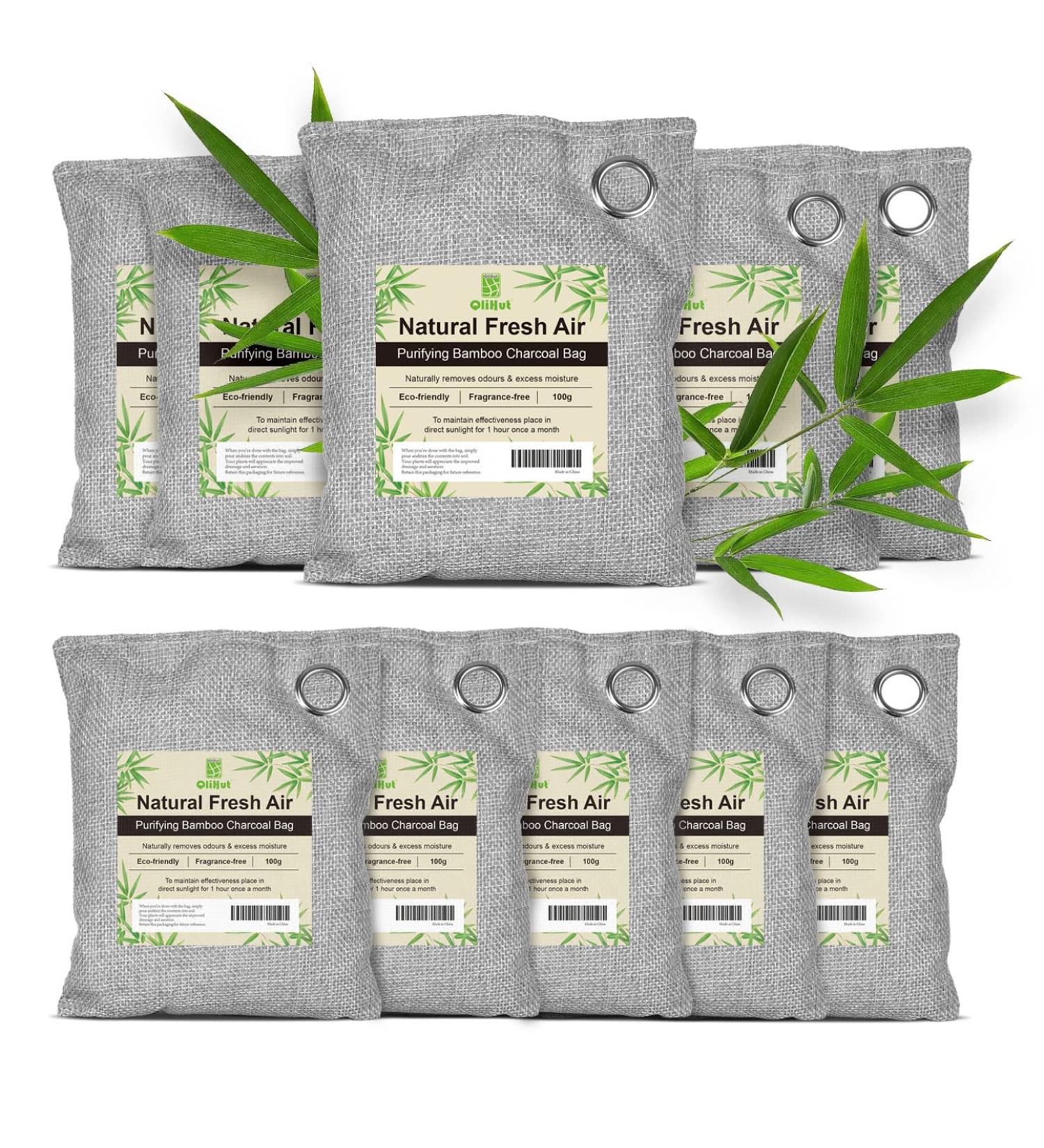 10 Pack Bamboo Charcoal Air Purifying Bags - Activated Charcoal Odor Absorber & Moisture Eliminator - For Car, Closet, Shoe Room, Large Room, Pet Room - 10x100g - Buy Online on GoSupps.com