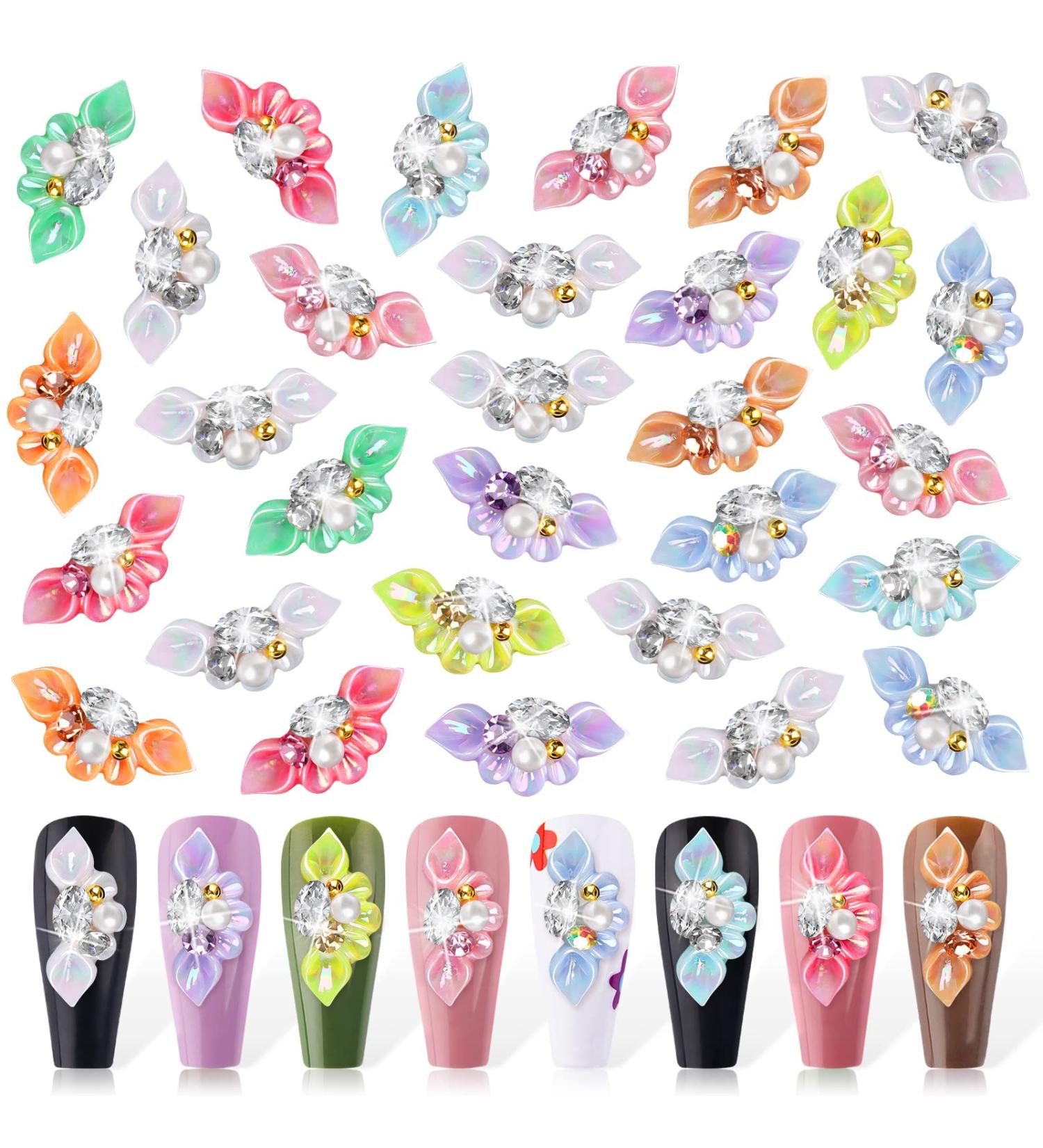 Kalolary 30pcs 3D Flower Nail Charms Rhinestones for Acrylic Nail Decorations - Nail Art Stud Accessories in 10 Colors - Buy Online on GoSupps.com