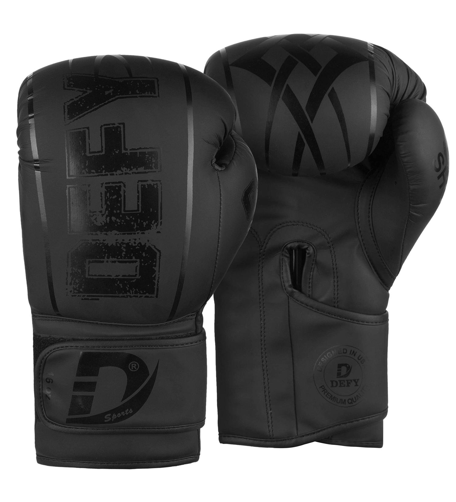 DEFY Boxing Gloves for Men & Women - Premium Quality Synthetic Leather Training Gloves - Ideal for Heavy Bags, Sparring & Fighting - Black 14oz - Buy Online on GoSupps.com