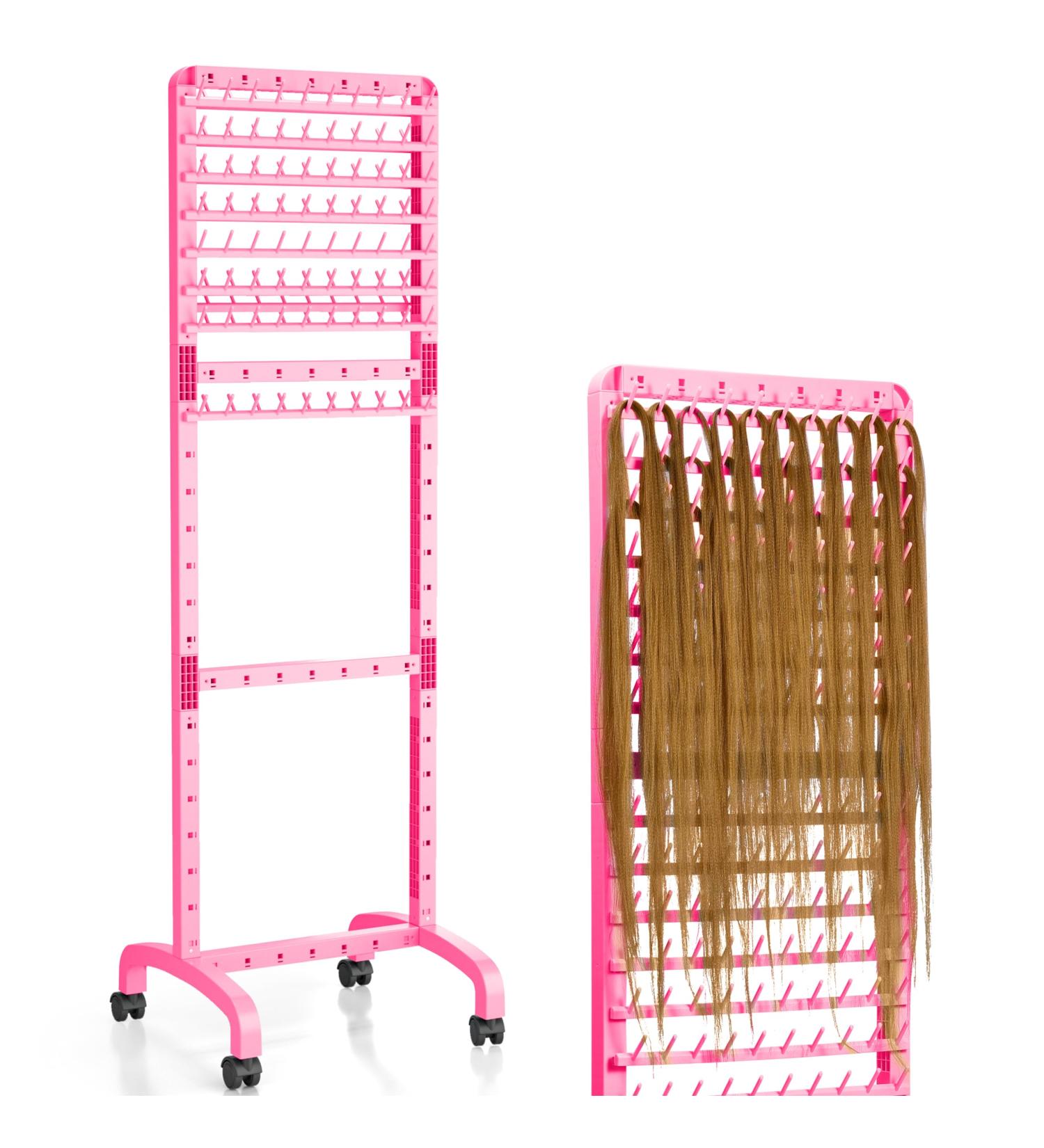Adjustable Braiding Hair Rack with 160 Pegs 2-sided Braid Rack for Braiding Hair Movable Hair Racks for Braiders Standing with Wheels Hair Extension Holder for Braiders Hairstylists Pink - Buy Online on GoSupps.com