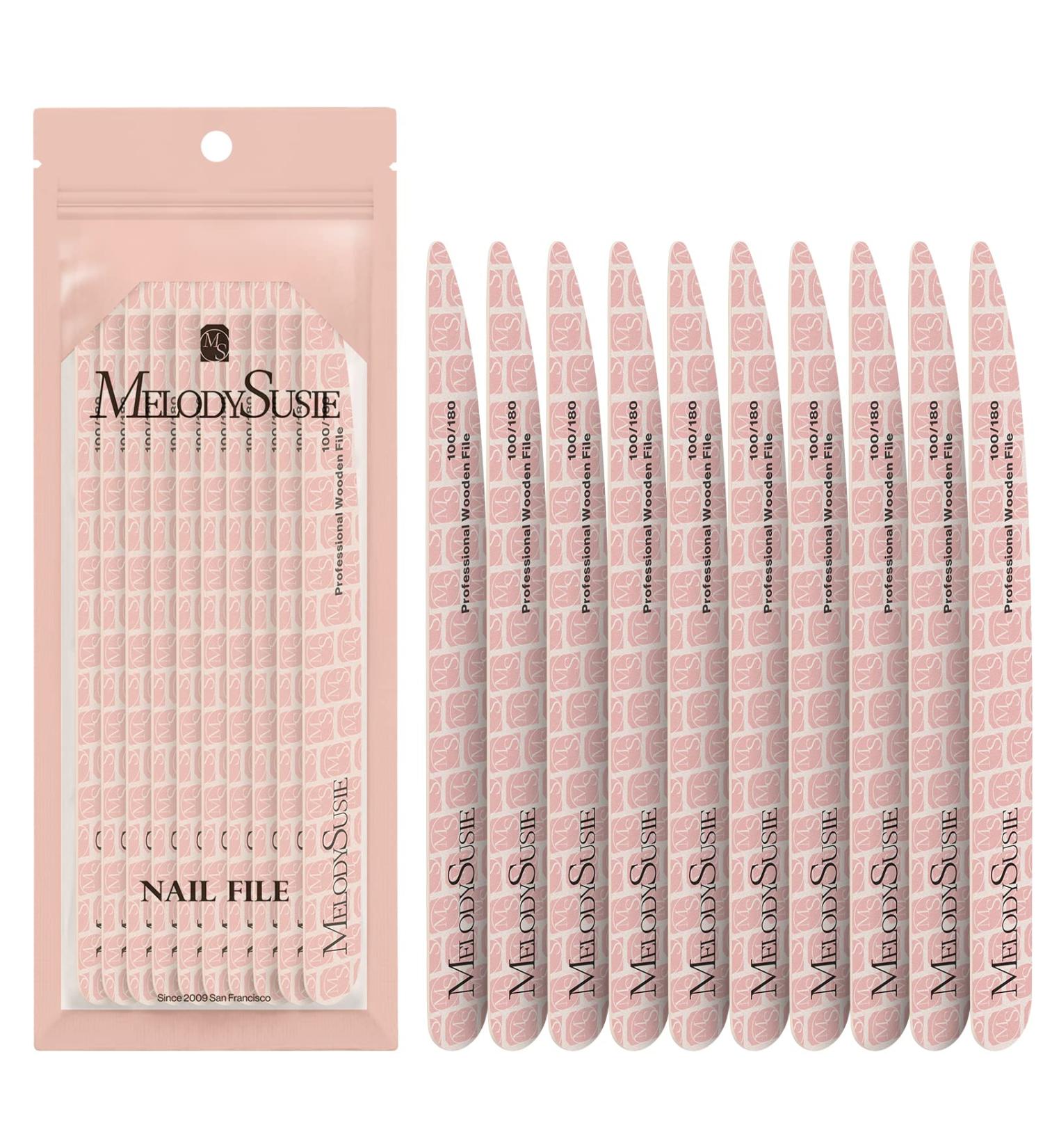 MelodySusie 10 PCS Professional Wooden Nail Files - 100/180 Grit Double Sided Emery Boards for Acrylic Nails - Washable Manicure Pedicure Tools in Pink - Ideal for Home and Salon Use - Buy Online on GoSupps.com
