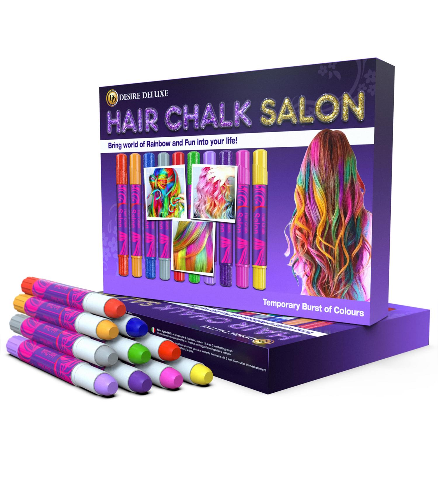 Desire Deluxe Hair Chalk Gift for Girls - 10 Temporary Colour Pens Makeup Kit, Perfect Toy for Kids 5-13 Years Old - Buy Online on GoSupps.com