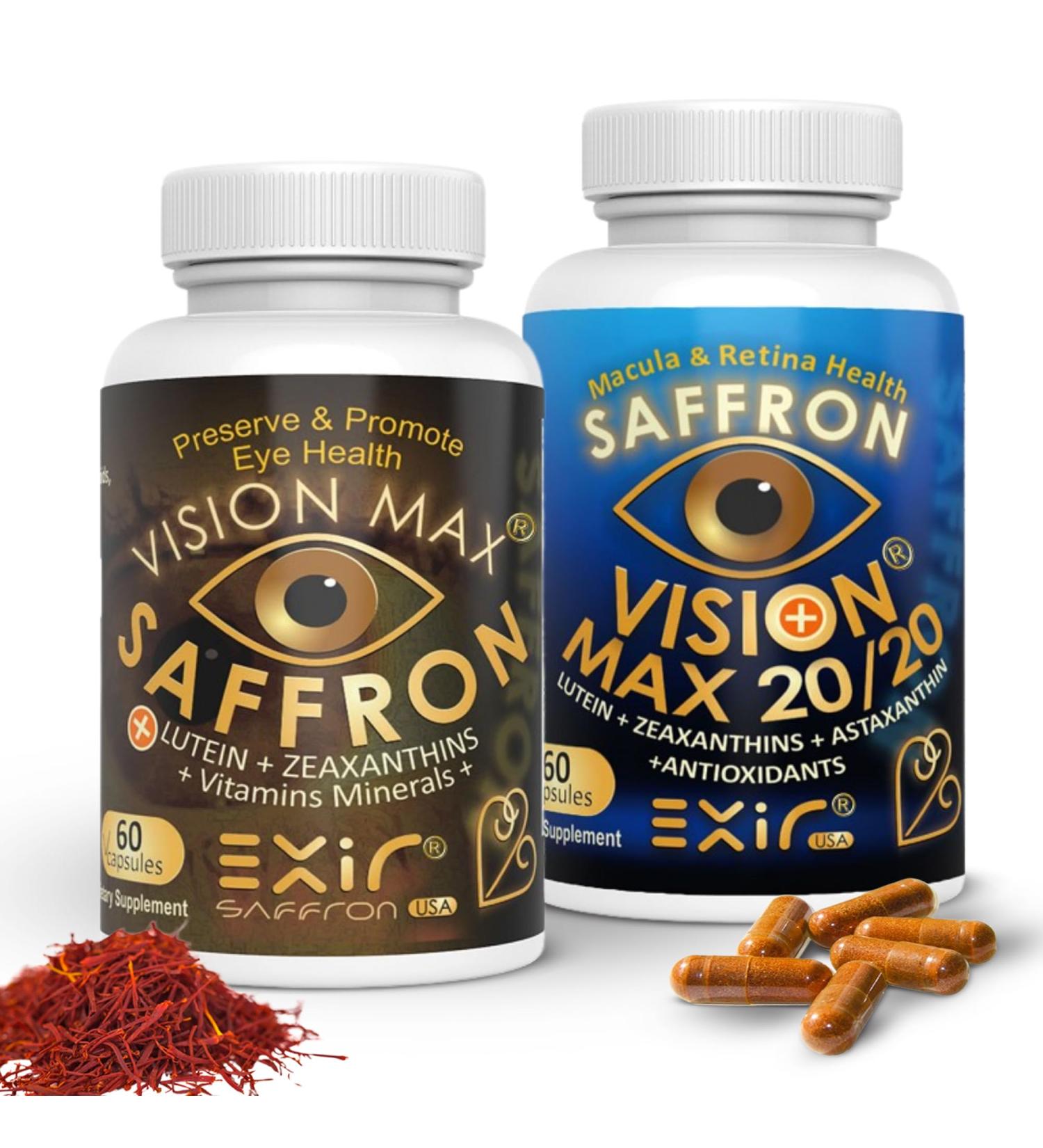 EXIR Eye Vitamins Combo Pack (2 Bottles) Eye Vitamins Supplement - with Lutein, Saffron, Astaxanthin, Zeaxanthin 120 Capsules 60 Count (Pack of 2) - Buy Online on GoSupps.com