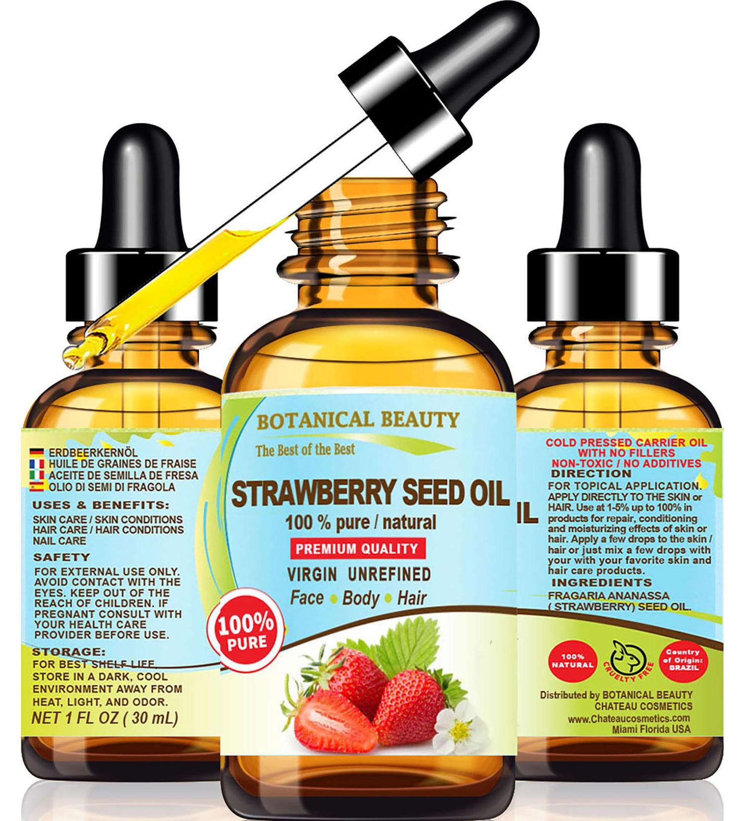 Botanical Beauty STRAWBERRY SEED OIL. 100% Pure Natural Virgin Unrefined Cold Pressed Carrier Oil 1 Fl Oz- 30 ml. for FACE SKIN BODY DAMAGED HAIR NAILS. Rich in Omega-3 Vitamin C Vitamin E - Buy Online on GoSupps.com