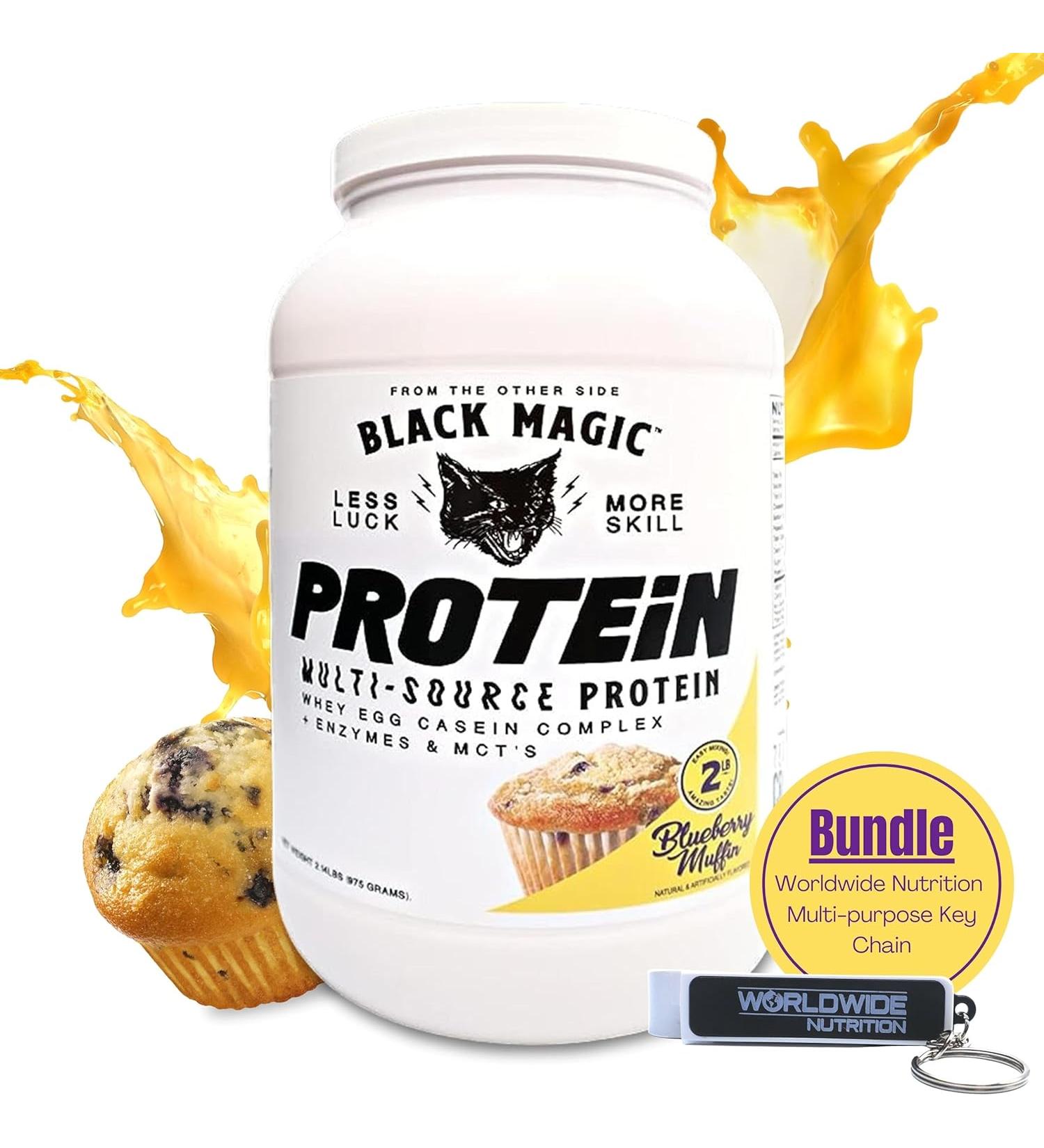 Worldwide Nutrition Bundle: Black Magic Protein Powder (2LB Blueberry Muffin) + Keychain - Buy Online on GoSupps.com