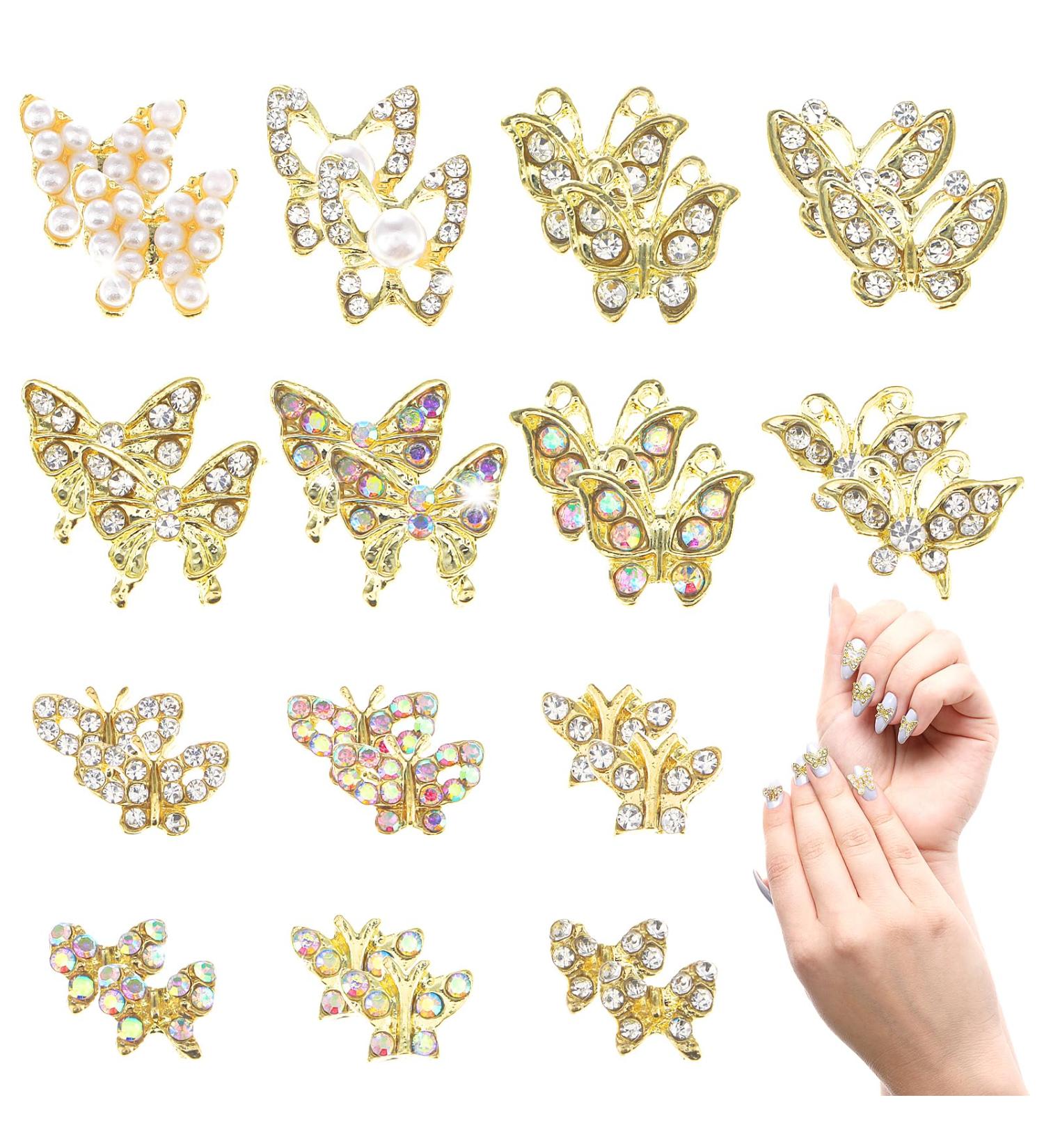 28 pcs Gold Butterfly Nail Charms - 3D Nail Diamonds Rhinestones for Nail Art Design - Buy Online on GoSupps.com