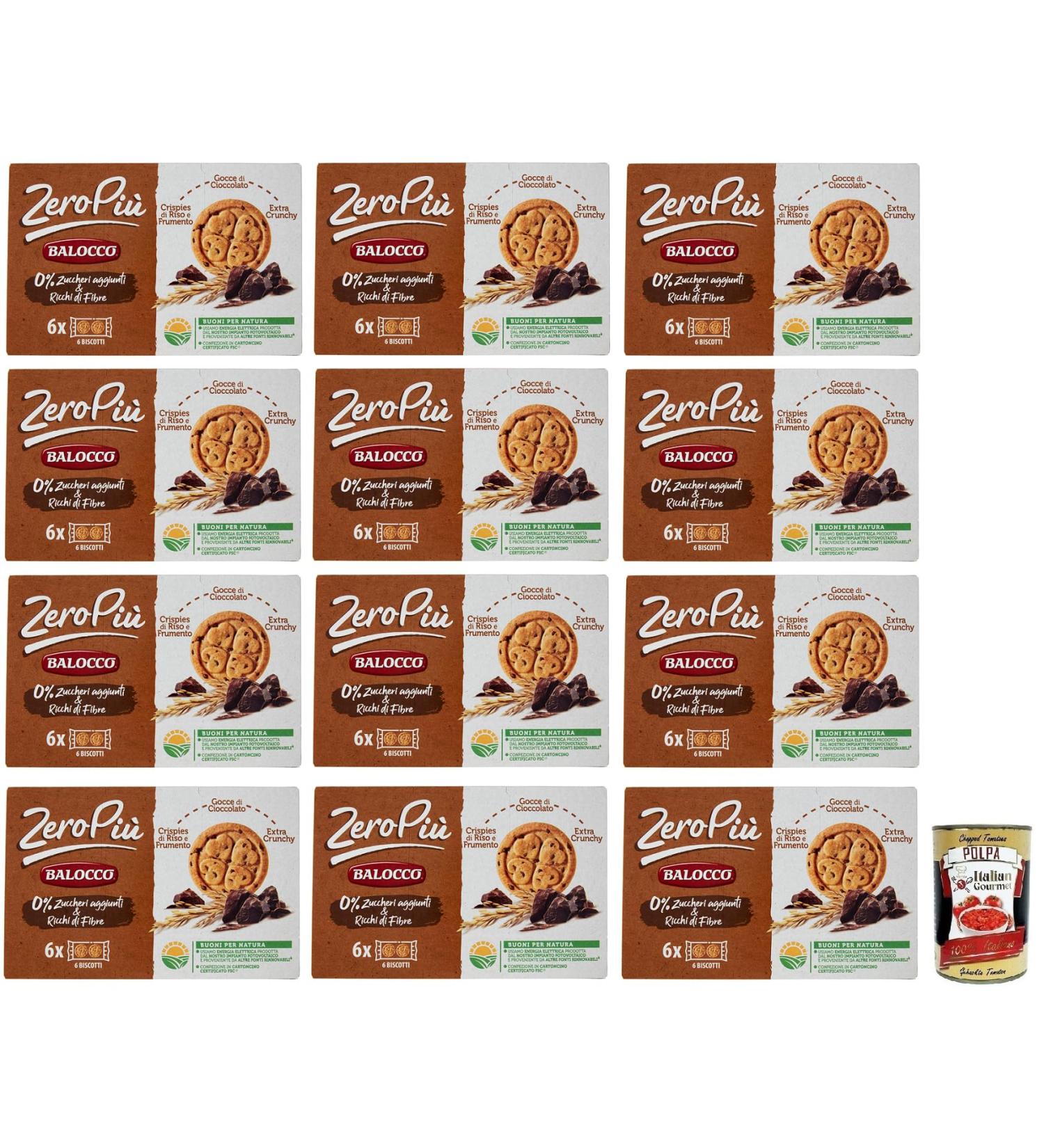  Italian Gourmet E.R. Balocco Zero Pi Biscotti Biscuits No Added Sugar Cookies with Rice and Wheat Pancakes Chocolate Drops and Extra Crunchy 210 g + Italian Gourmet Polpa di Pomodoro Box 400 g - Buy Online on GoSupps.com