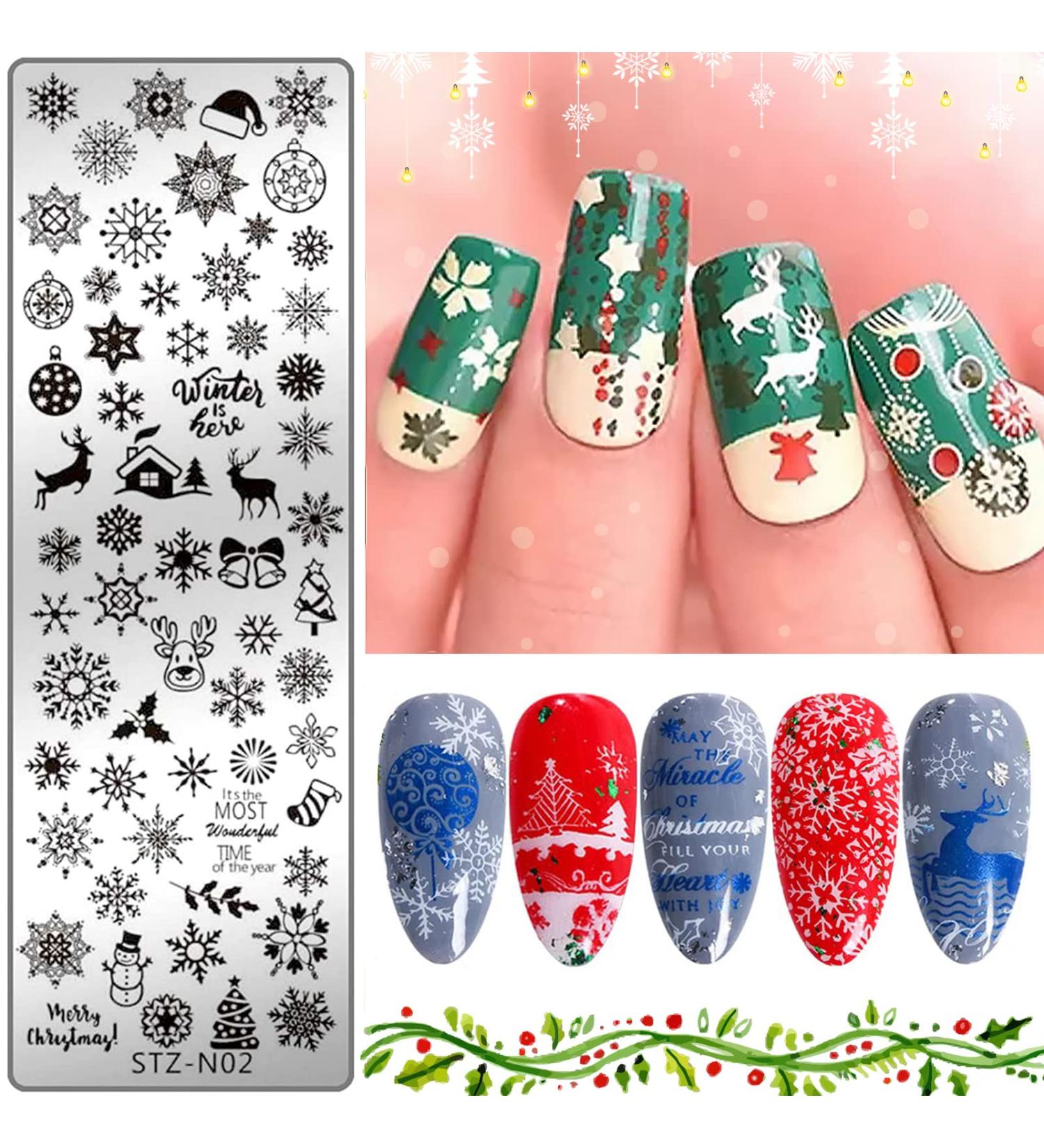 Christmas Nail Art Stamping Plate - Snowflake, Elk, Snowman, Christmas Hat Design - Manicure Print and DIY Transfer Tools - Style 3 - Buy Online on GoSupps.com