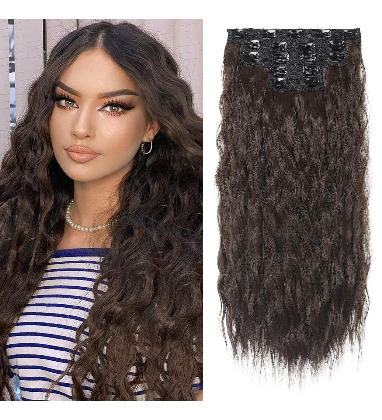 REECHO 5PCS Brown Clip in Hair Extensions 24 Thick Long Loose Waves HE002 - Dark Chocolate Brown | Natural Soft Hairpieces for Women - Buy Online on GoSupps.com