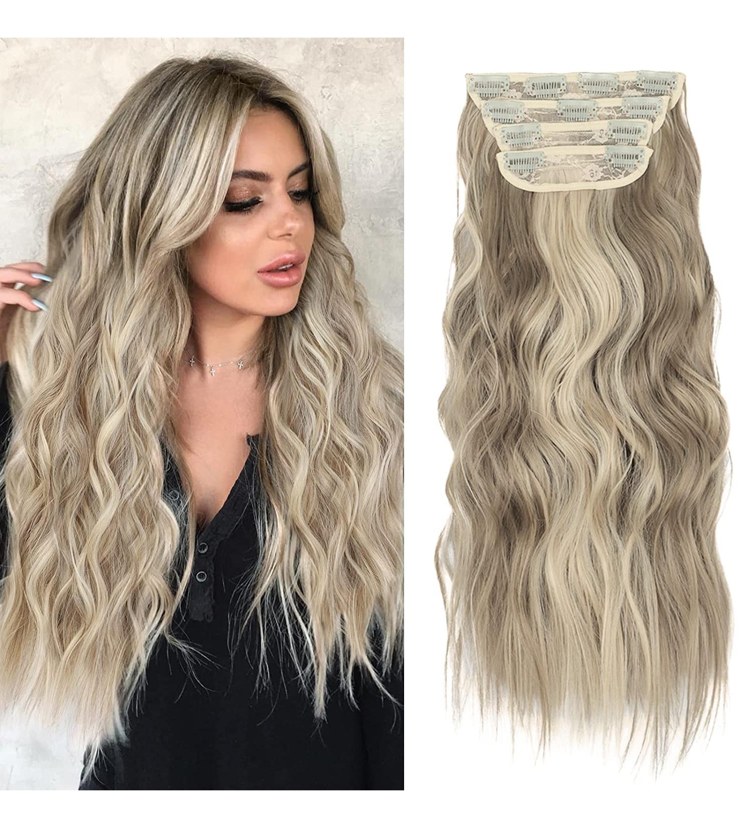 Buy Cheap Clip in Extensions - Long Wavy Synthetic Blonde Hairpiece Set | 4 Piece Ash Blonde & Natural Blonde for Women - Buy Online on GoSupps.com