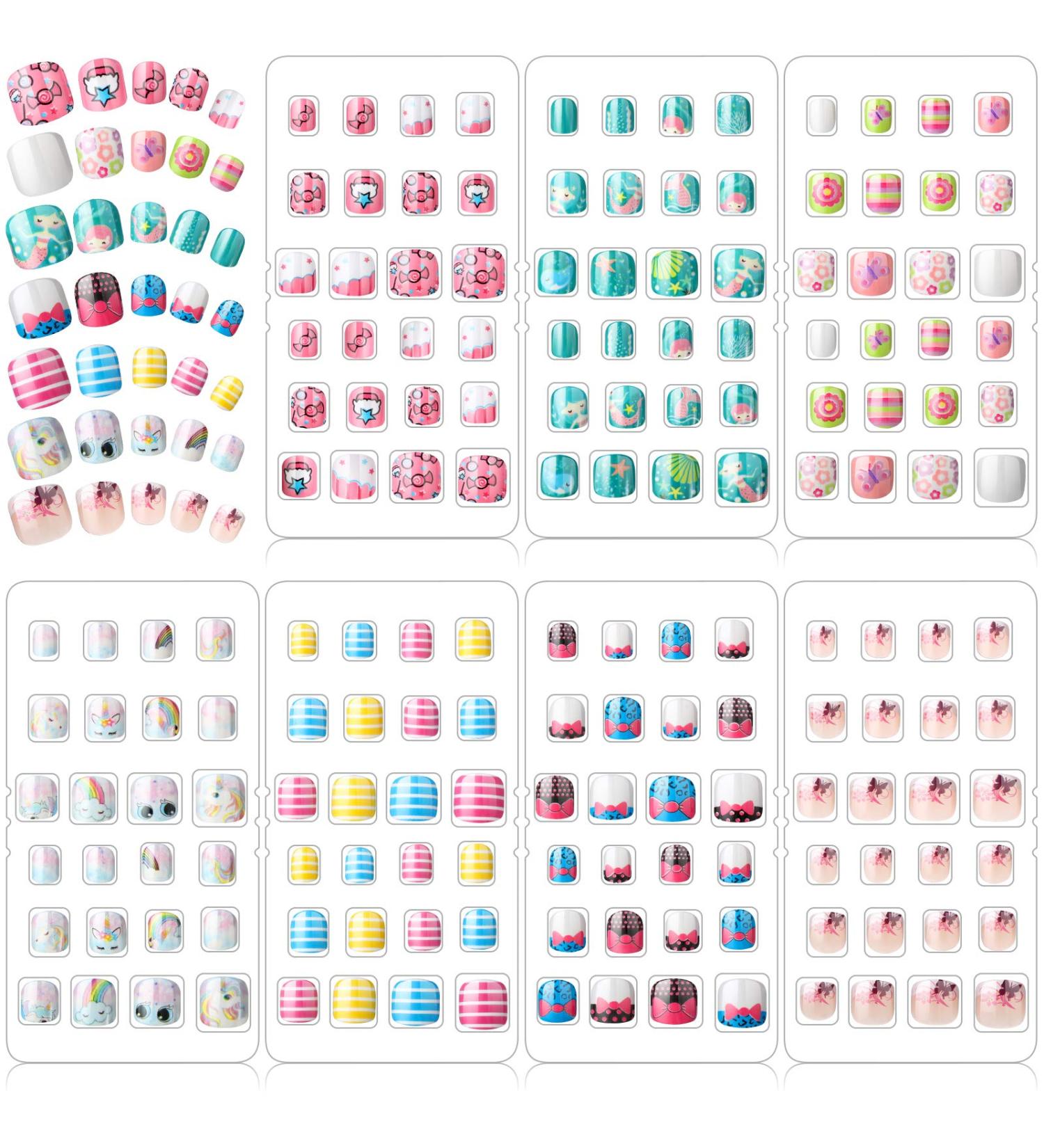 168 Pieces Girls Press on Nails Set | Short False Fingernails for Kids | Cute Little Girl Design | Manicure Decoration Kit with 7 Boxes - Buy Online on GoSupps.com