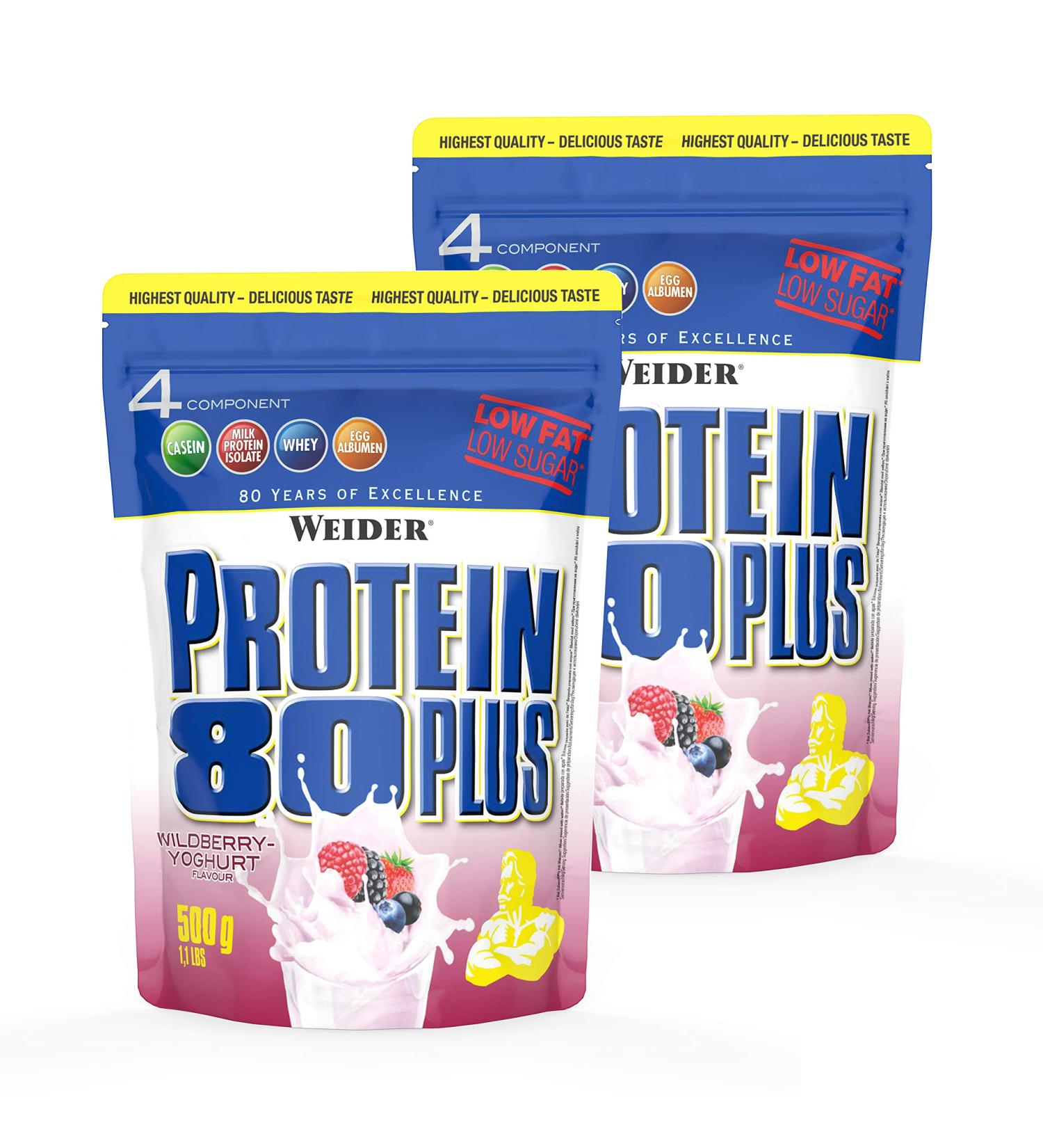 Weider Protein 80 Plus Double Pack (2 x 500g) - Forest Fruit Yoghurt - 1kg International Shipping Available - Buy Online on GoSupps.com