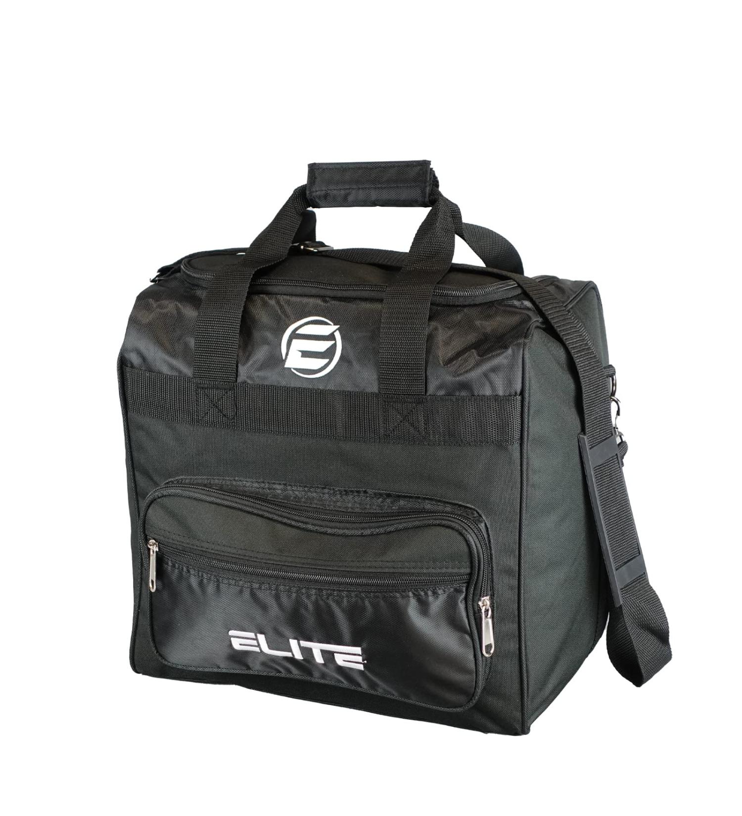 Elite Black Impression Single Tote Bowling Bag with Shoulder Strap - Holds One Bowling Ball and One Pair of Bowling Shoes Up to Size 13 Mens
