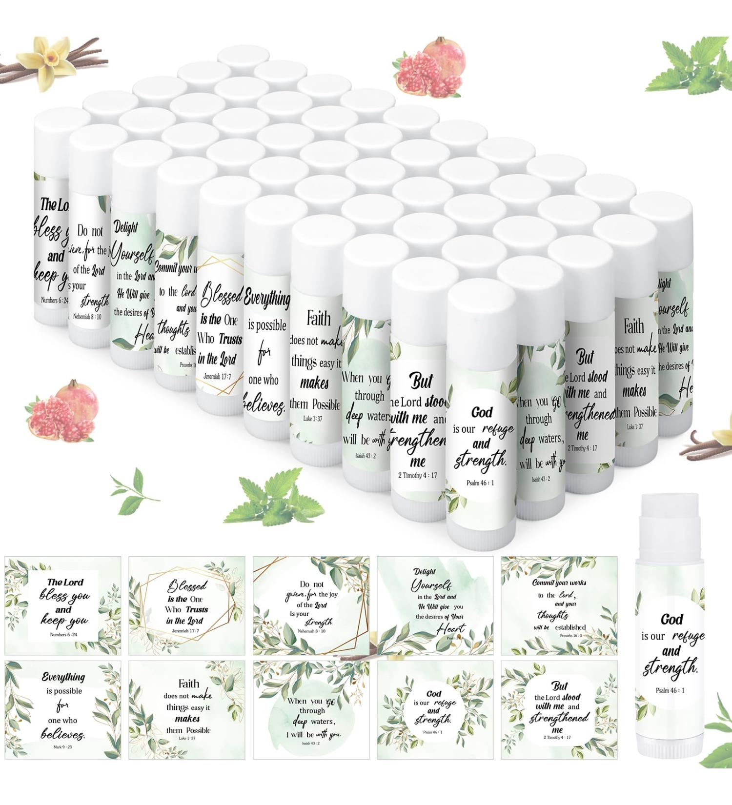 50 Pcs Christian Lip Balm Bulk Bible Verses Lip Balm Scripture Christian Gifts for Women Faith Religious Church Party Favor Inspirational Gift for Valentines Mother Teacher Nurse Eucalyptus Leaf 50 - Buy Online on GoSupps.com