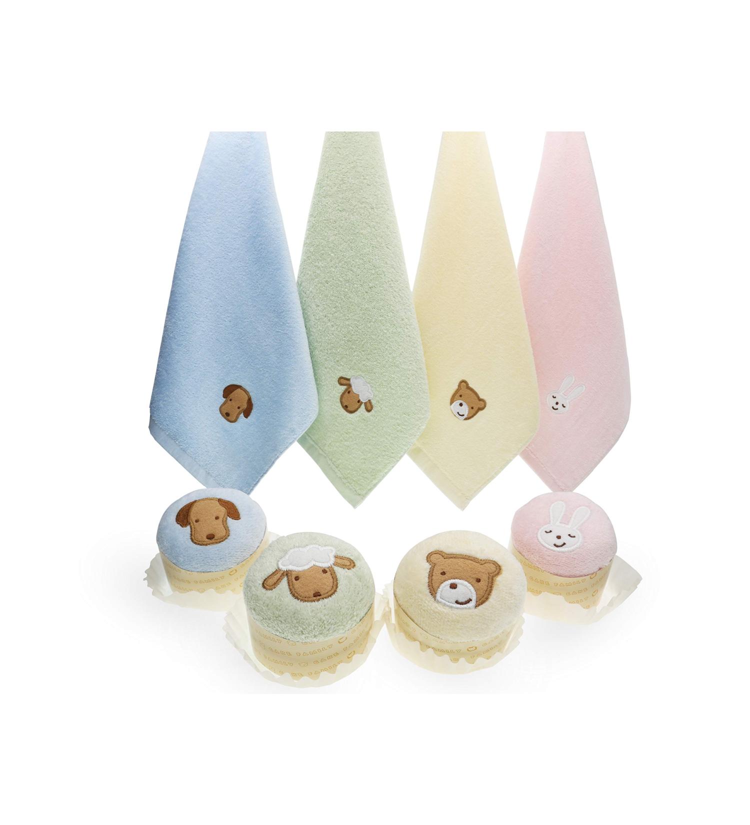 Kids Washcloth Set of 4 - 100% Cotton, Colorful Hand & Face Wash Towels for Boys and Girls - 13 x 13.8 inch - Bathroom/Kitchen Decoration Gift - Pink Blue Green Yellow - Buy Online on GoSupps.com