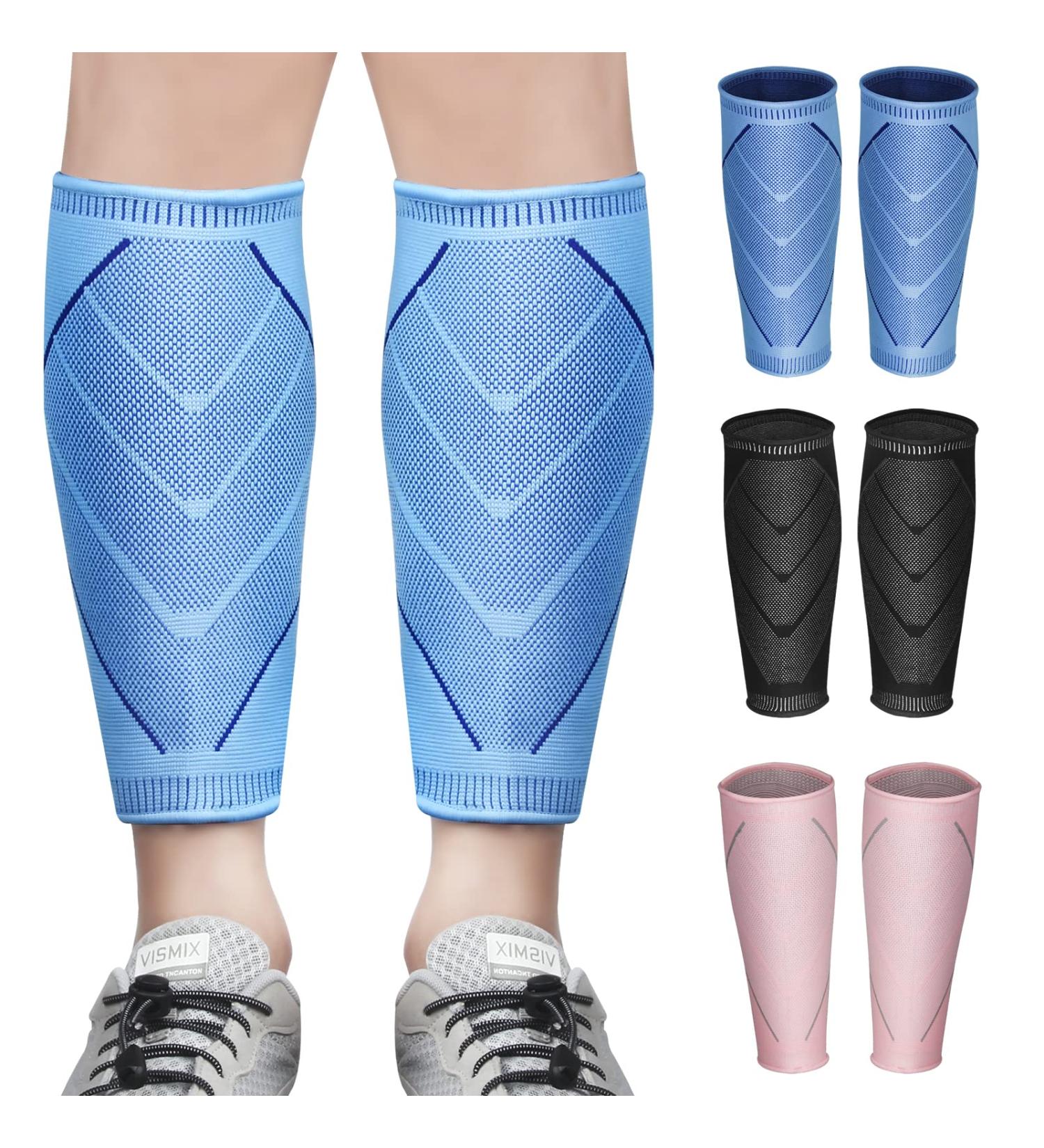 Calf Compression Sleeves for Women & Men 2 Pack Elastic Calf Support Footless Socks Ventilation Calf Brace for Pain Relief Sports Recovery Cycling Travelling Gym Calf Guards (Blue L) L Blue - Buy Online on GoSupps.com