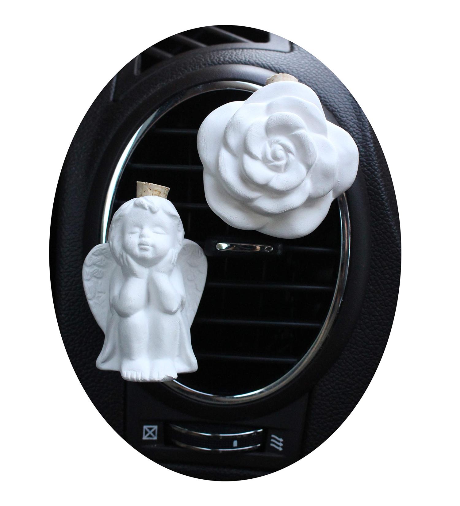 Ceramic Car Freshener Vent Clip Set - Essential Oil Diffuser (Angel & Rose) | Shop Now - Buy Online on GoSupps.com