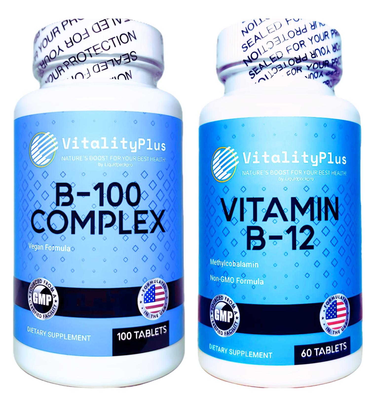 LIQUIDPACKPRO Ultimate B-Vitamin Energy & Wellness Bundle Super B-100 Complex + High-Potency B12 5000mcg Supports Energy Metabolism & Nervous System Health Made in USA Non-GMO Vegan-Friendly - Buy Online on GoSupps.com